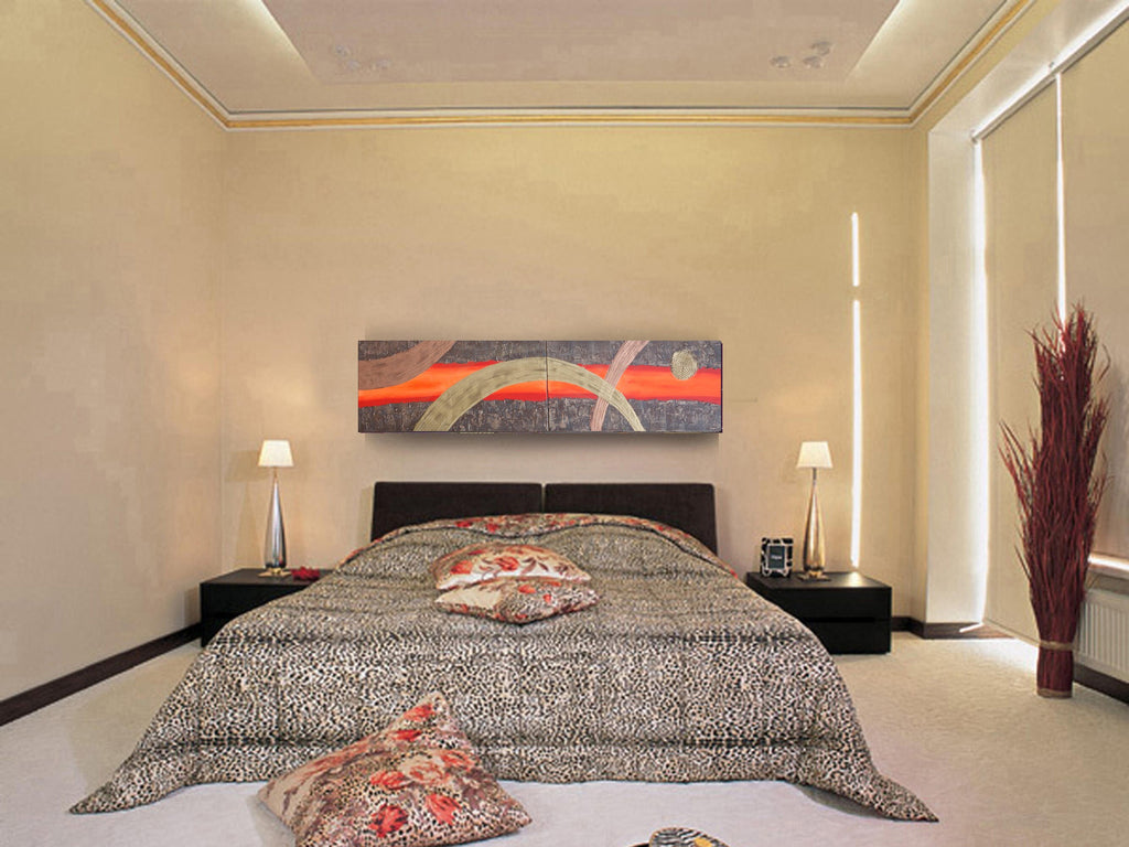 Rusty Red Paintings “Abstract A108” — Textured Long Diptych by Ksavera