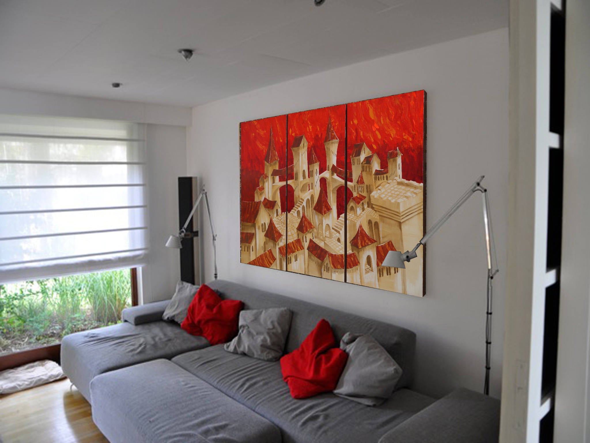 Old town Dolce Acqua S038 large orange original paintings by Ksavera