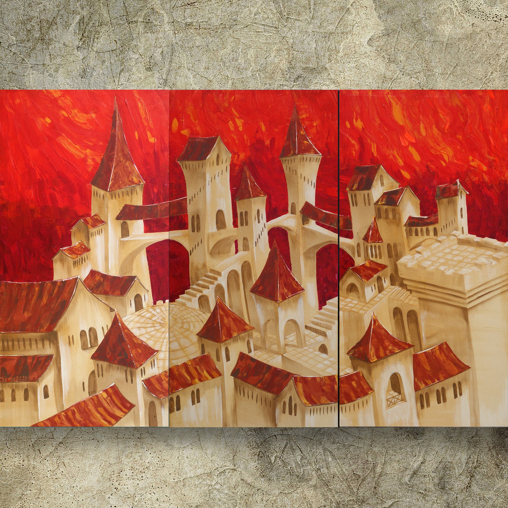 Old town Dolce Acqua S038 large orange original paintings by Ksavera