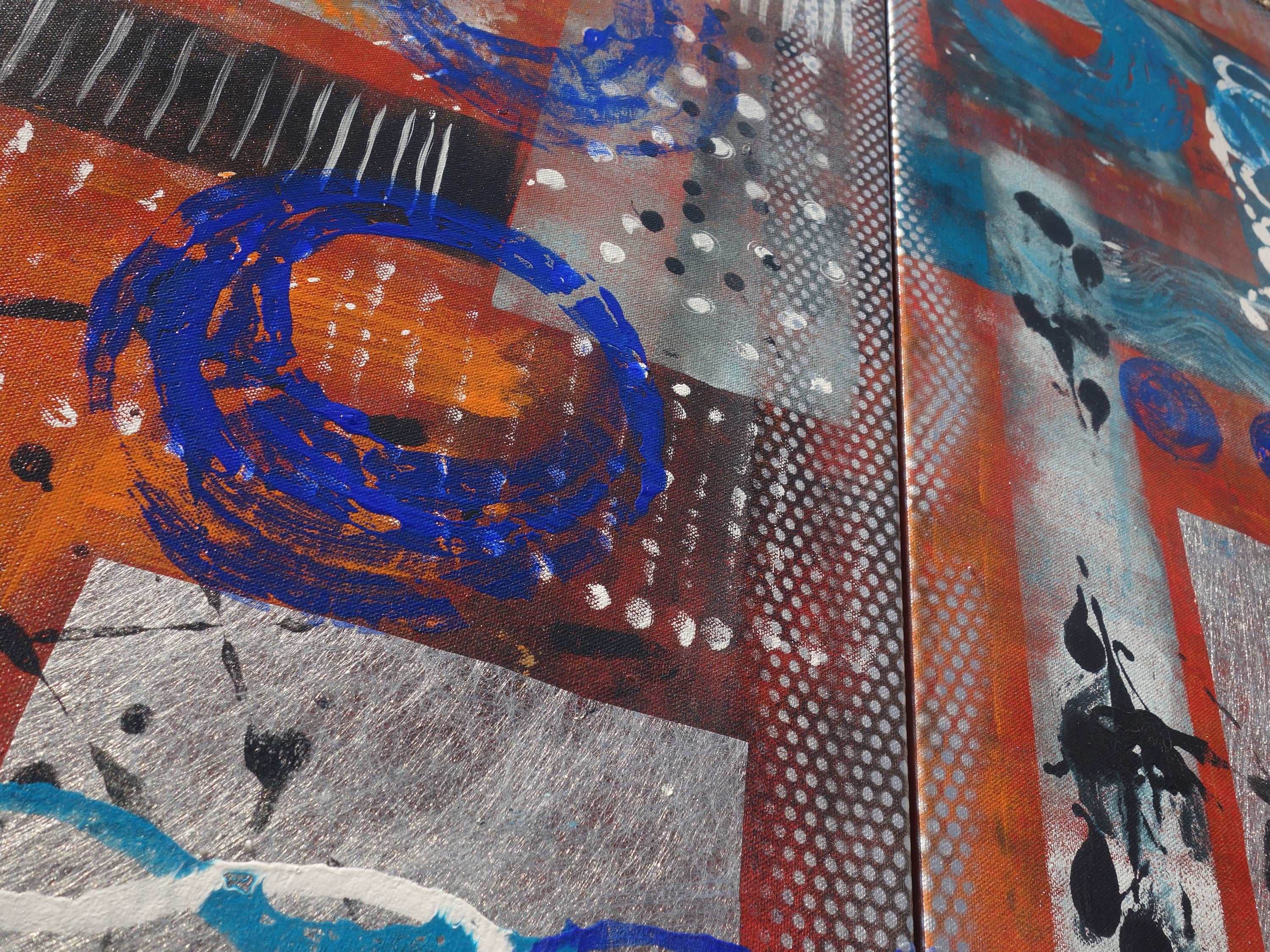 Silver Brick red Paintings “Abstract A221” - Large original Triptych by Ksavera