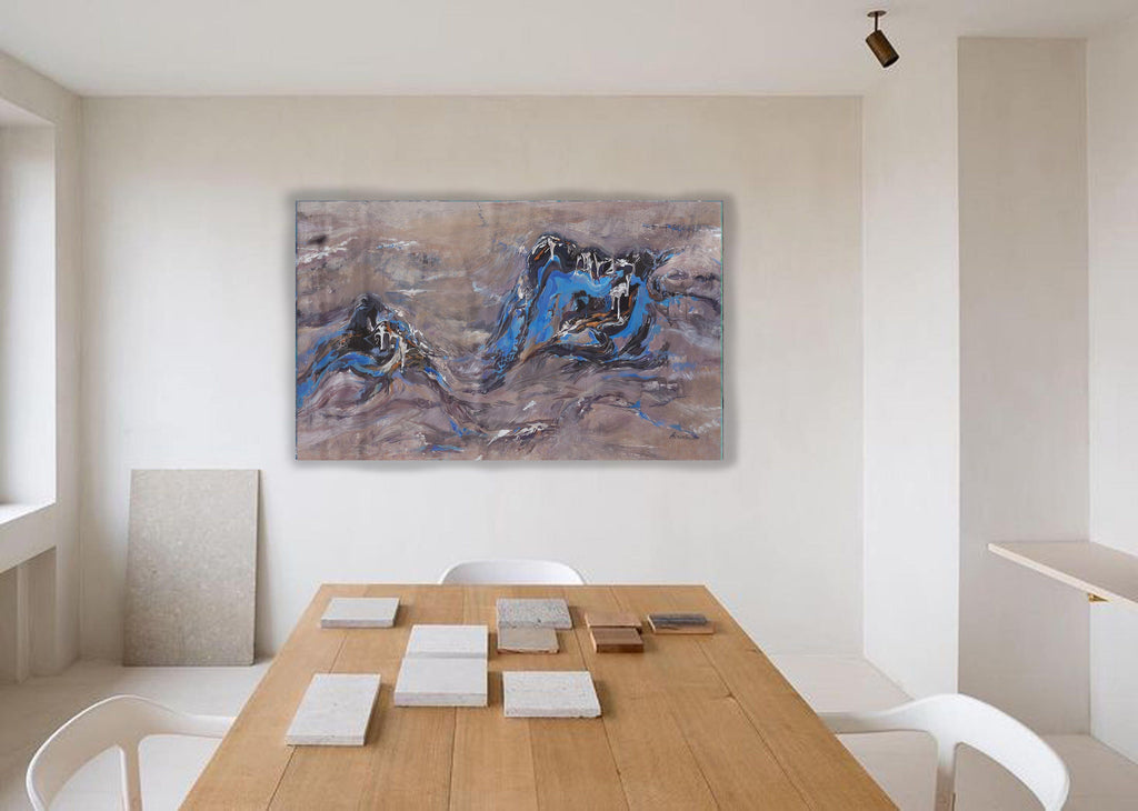 Abstract i011 is a large-scale beige blue painting
Original Acrylic Painting on unstretched canvas by artist Airinlea.