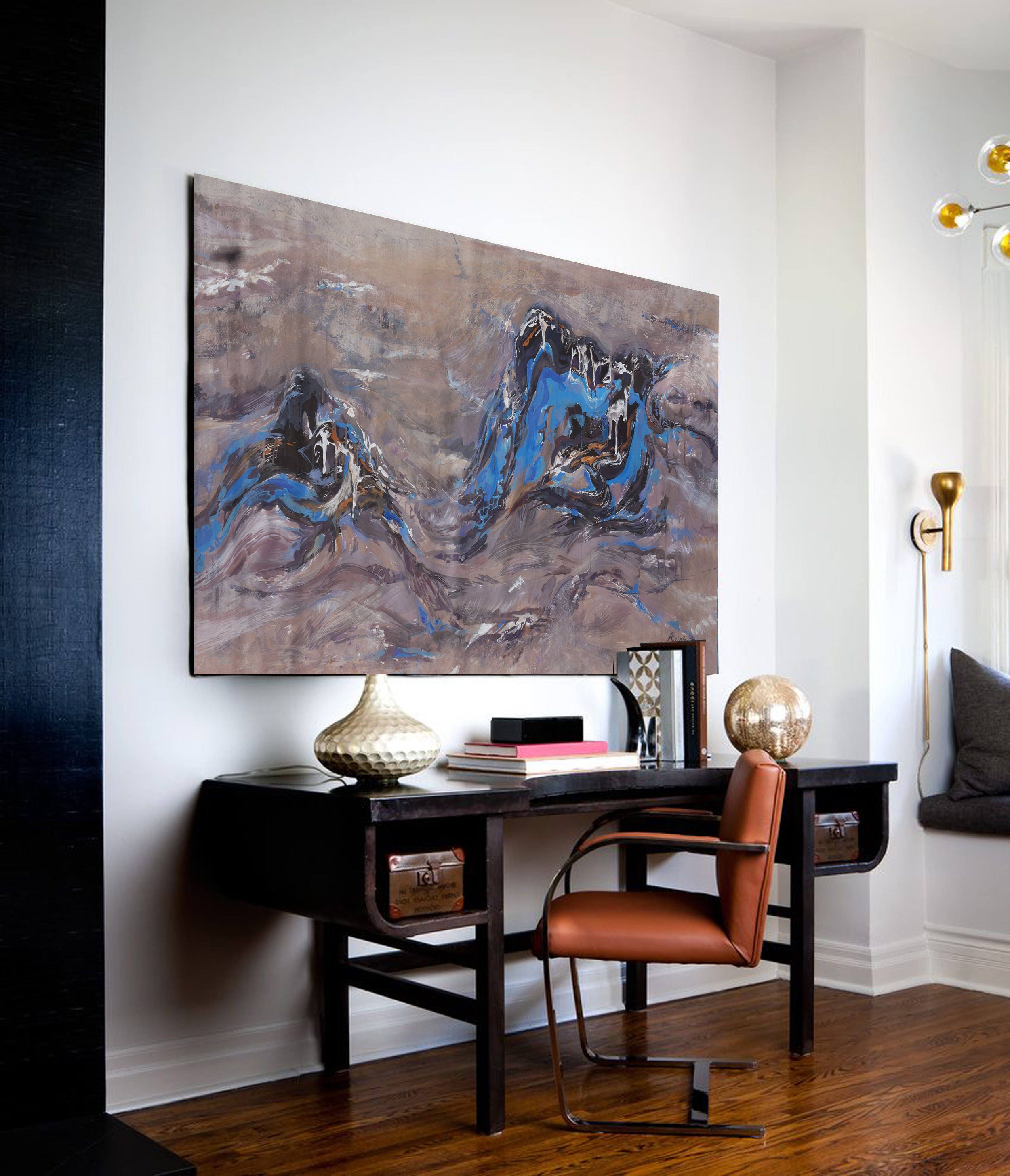 Abstract i011 is a large-scale beige blue painting
Original Acrylic Painting on unstretched canvas by artist Airinlea.