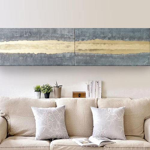 Gold Iron Paintings “Abstract A337” — Textured Long Diptych by Ksavera