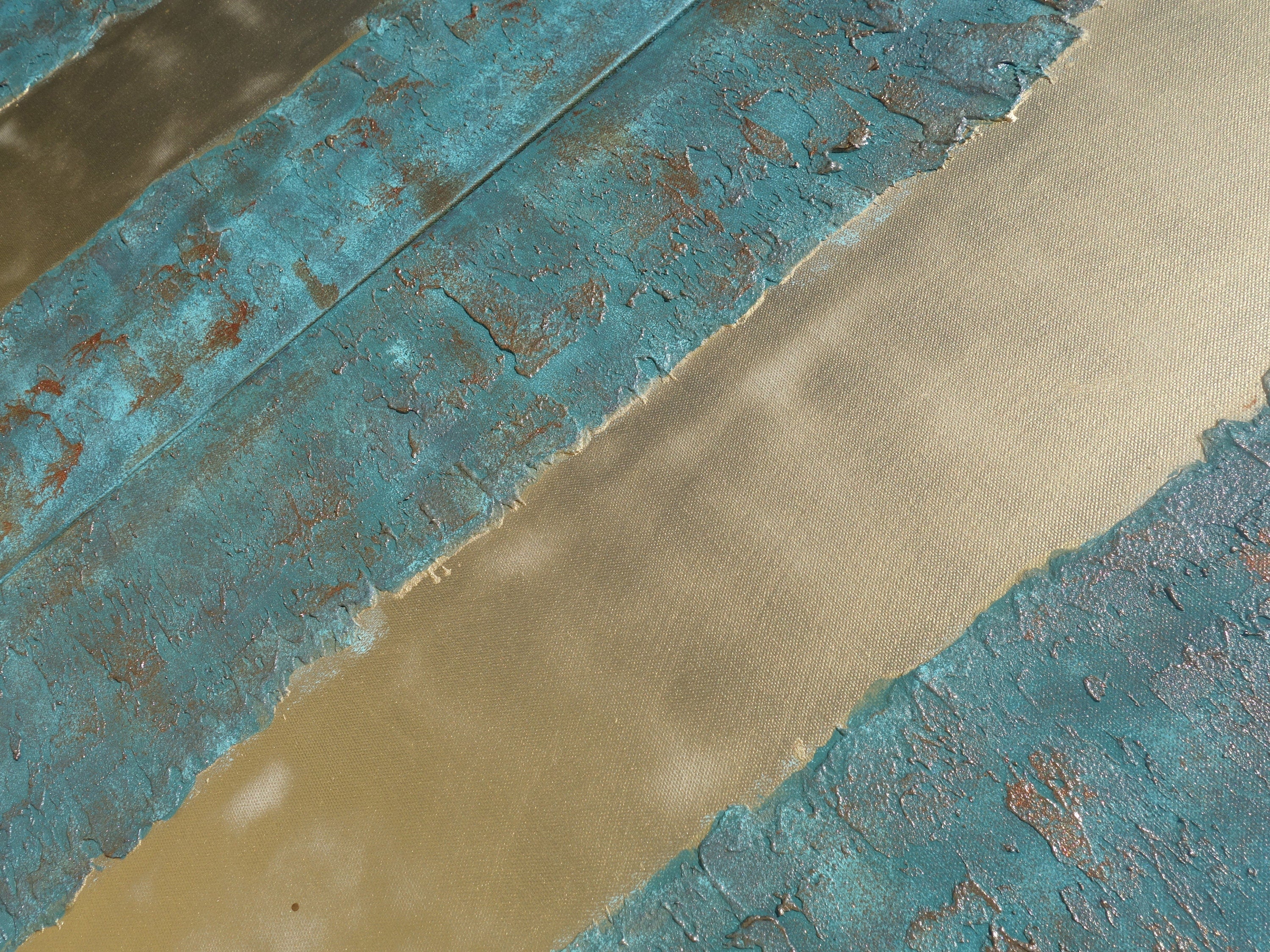 Peintures à patine dorée « Abstrait A342 » — Diptyque allongé texturé de Ksavera