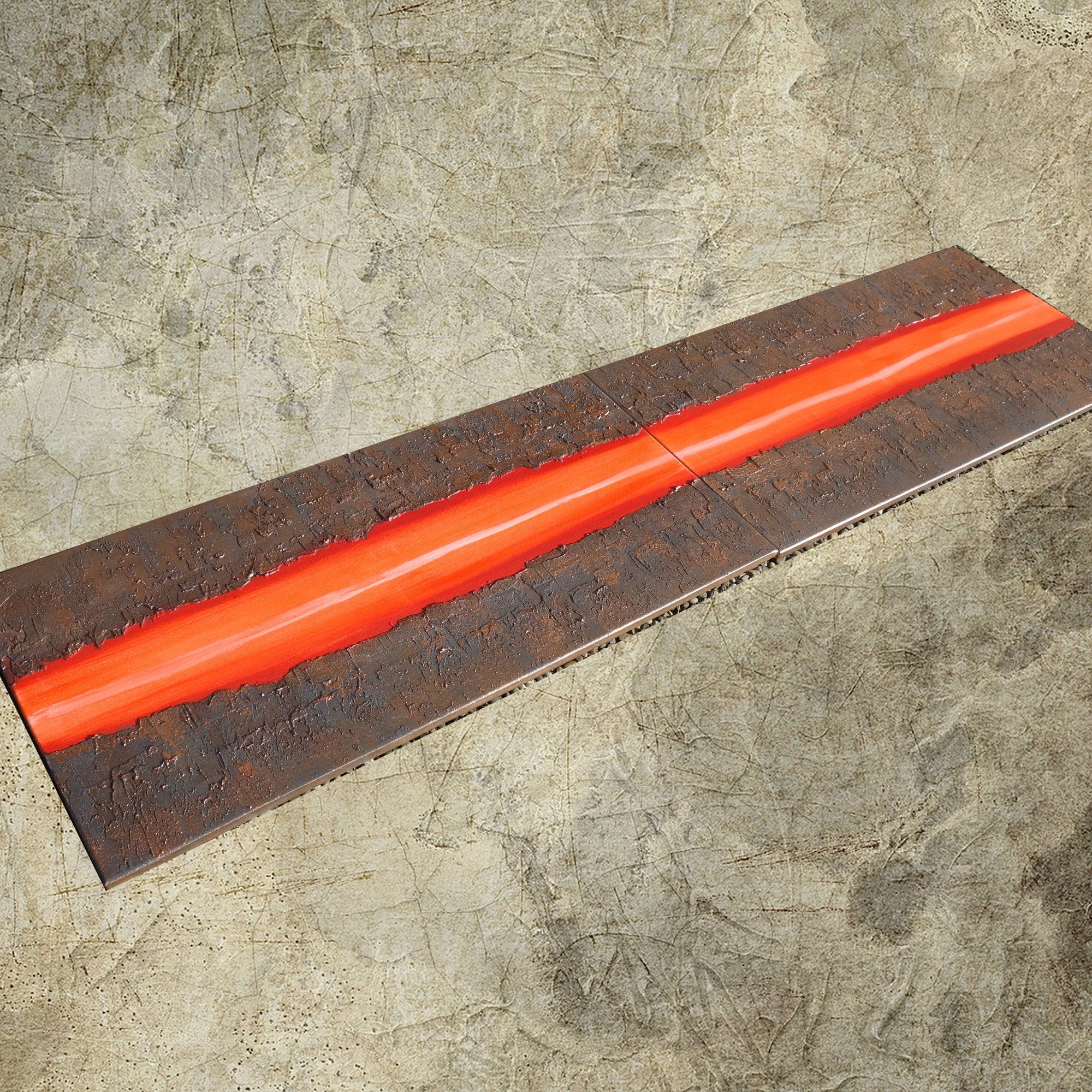 Rusty Red Paintings “Abstract A235” - Textured Long Diptych by Ksavera