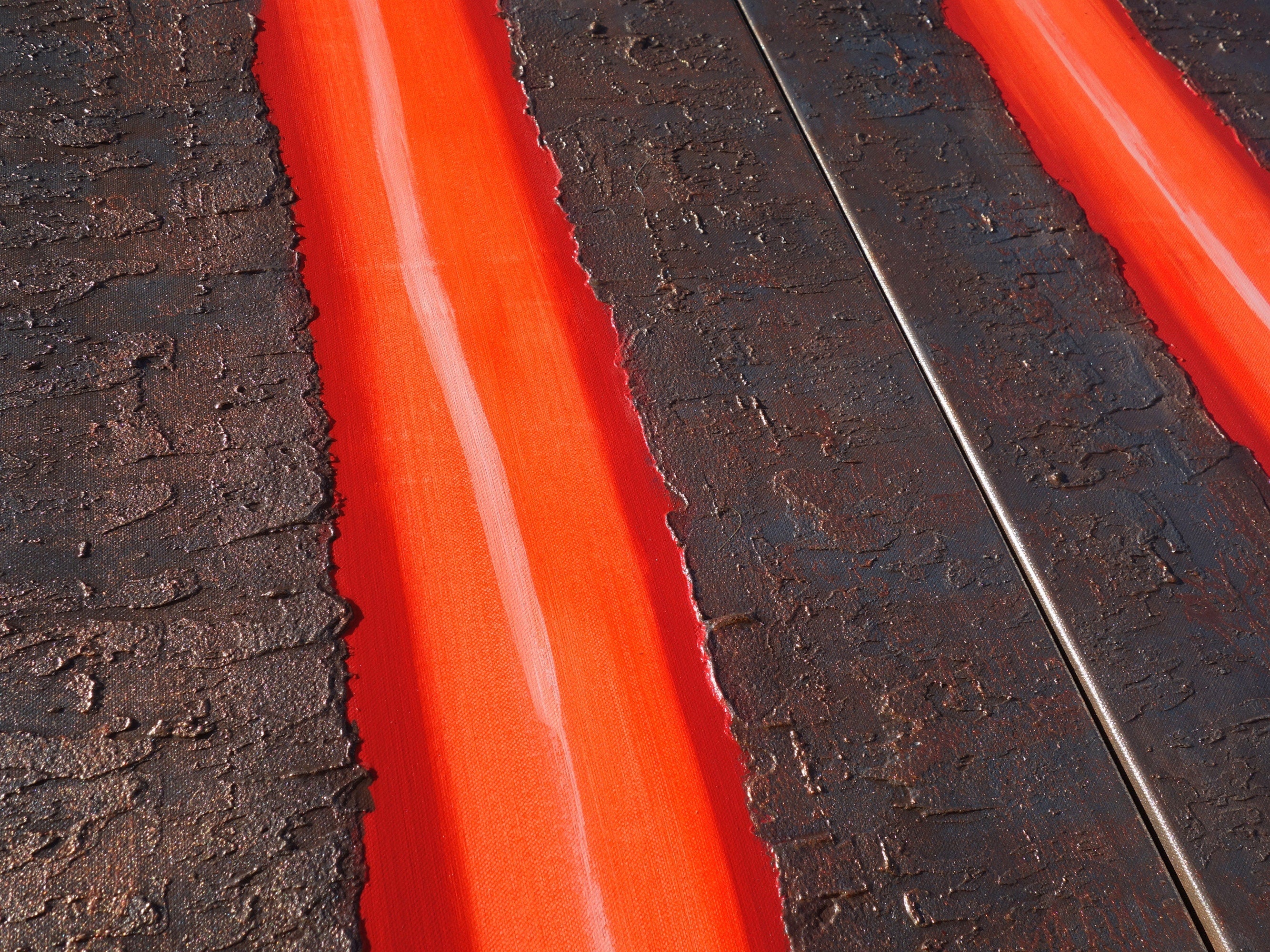 Rusty Red Paintings “Abstract A235” - Textured Long Diptych by Ksavera