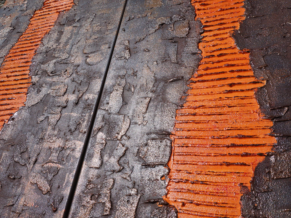 Irusty iron orange Paintings “Abstract A043” - Textured Long Diptych by Ksavera
