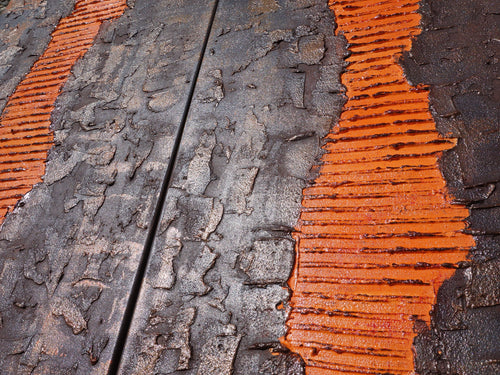 Irusty iron orange Paintings “Abstract A043” - Textured Long Diptych by Ksavera