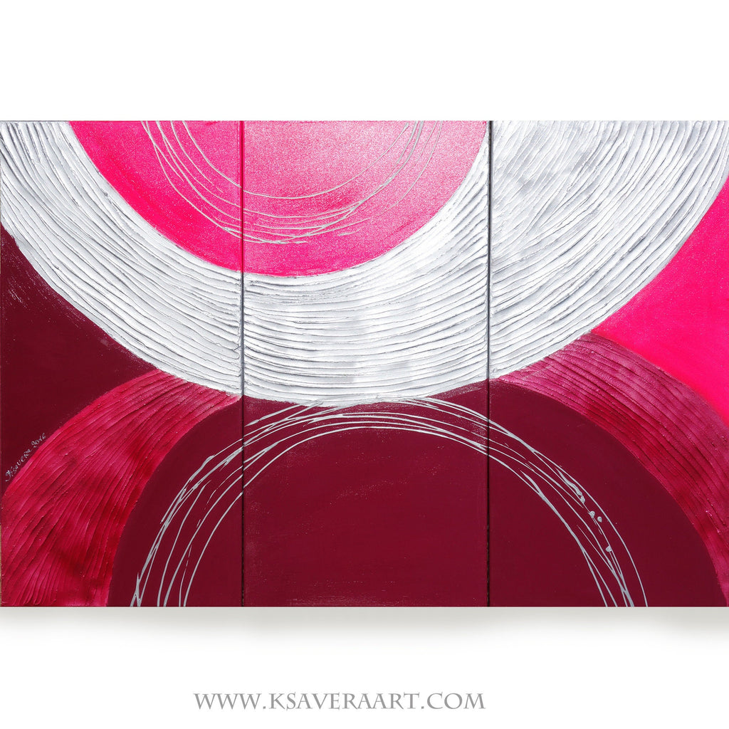 Silver pink Paintings “Abstract A037” — Large textured Triptych