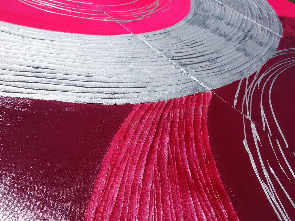 Peintures abstraites rose argenté A037 — Grand triptyque texturé de Ksavera