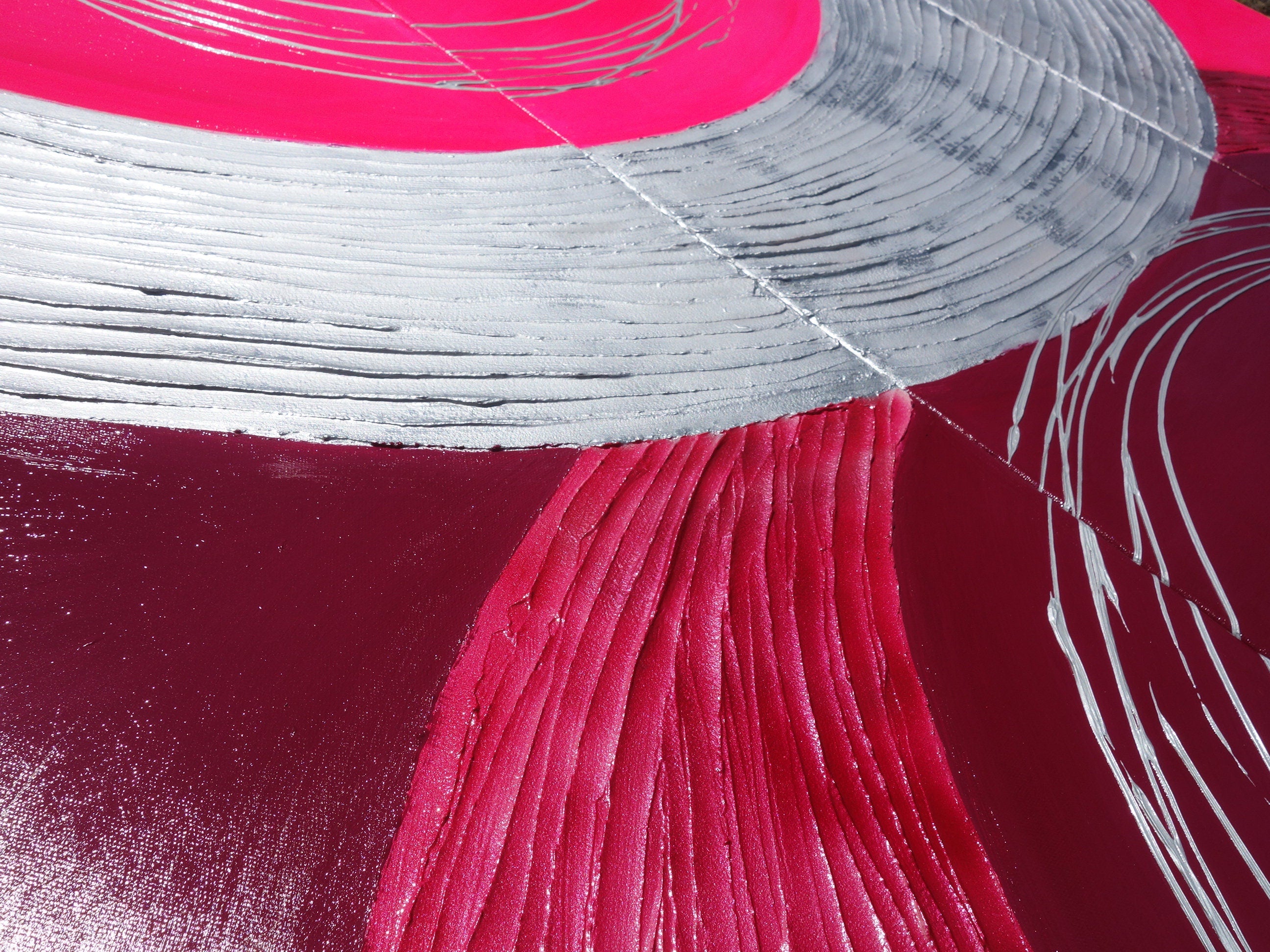 Peintures abstraites rose argenté A037 — Grand triptyque texturé de Ksavera