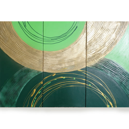 Green gold Paintings “Abstract A056” — Large textured Triptych by Ksavera