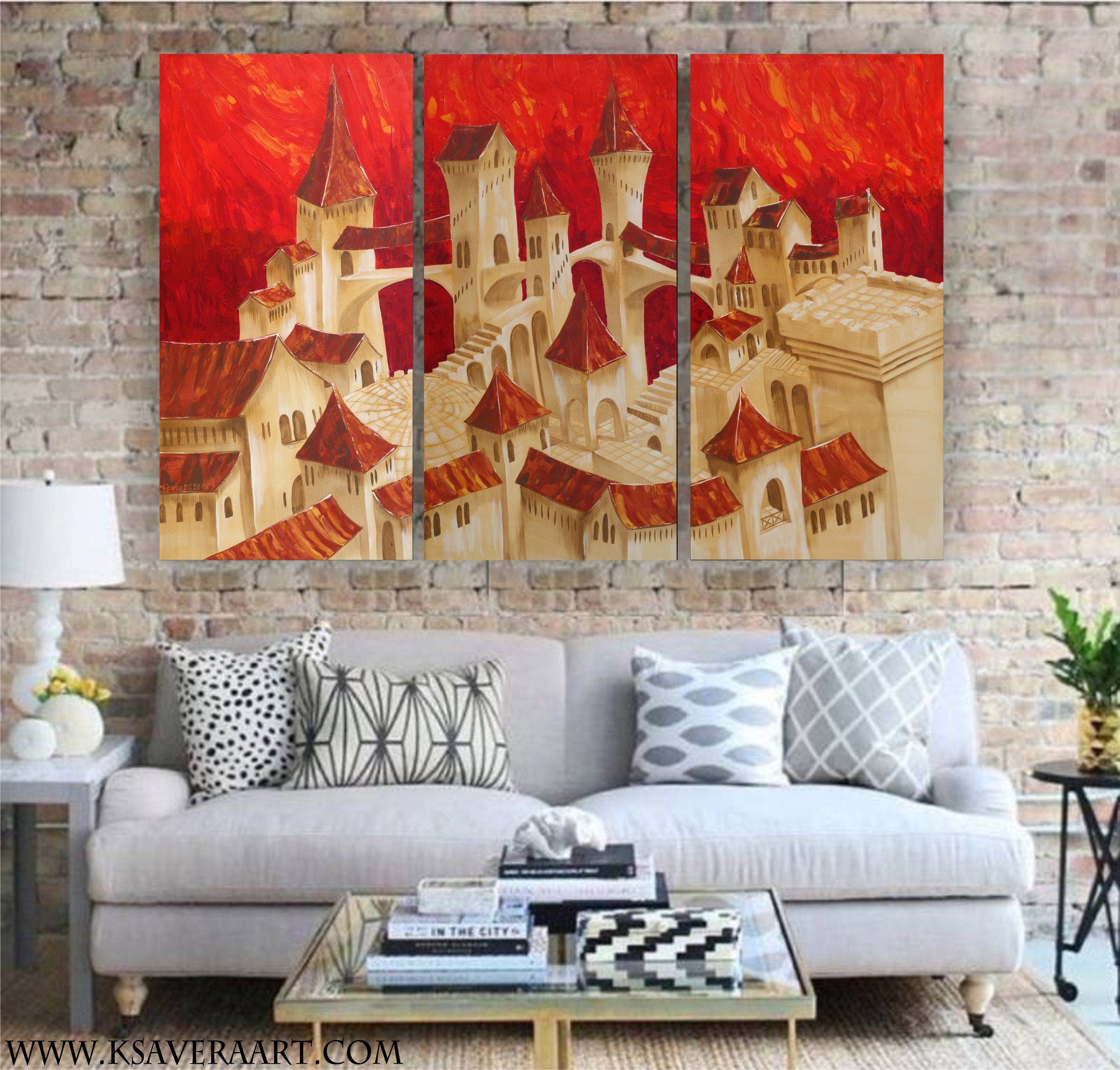 Old town Dolce Acqua S038 large orange original paintings by Ksavera