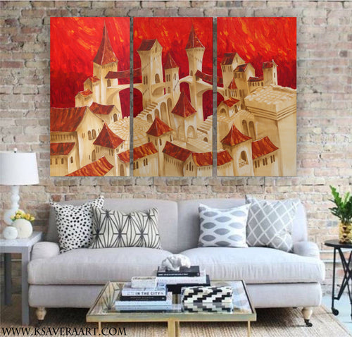 Old town Dolce Acqua S038 large orange original paintings by Ksavera