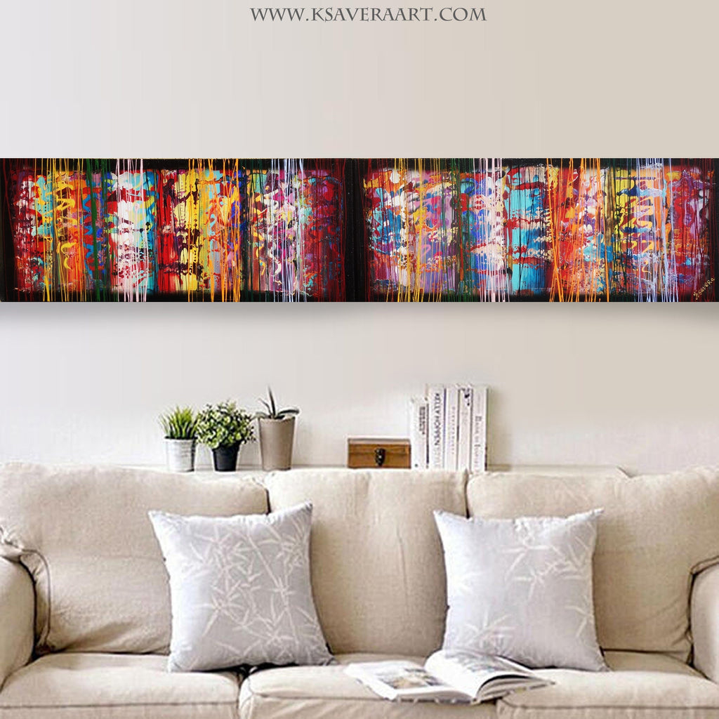 Colorful Paintings “Abstract A620” — Impasto Long Diptych

Original Acrylic Painting on Stretched Canvas by Artist Ksavera