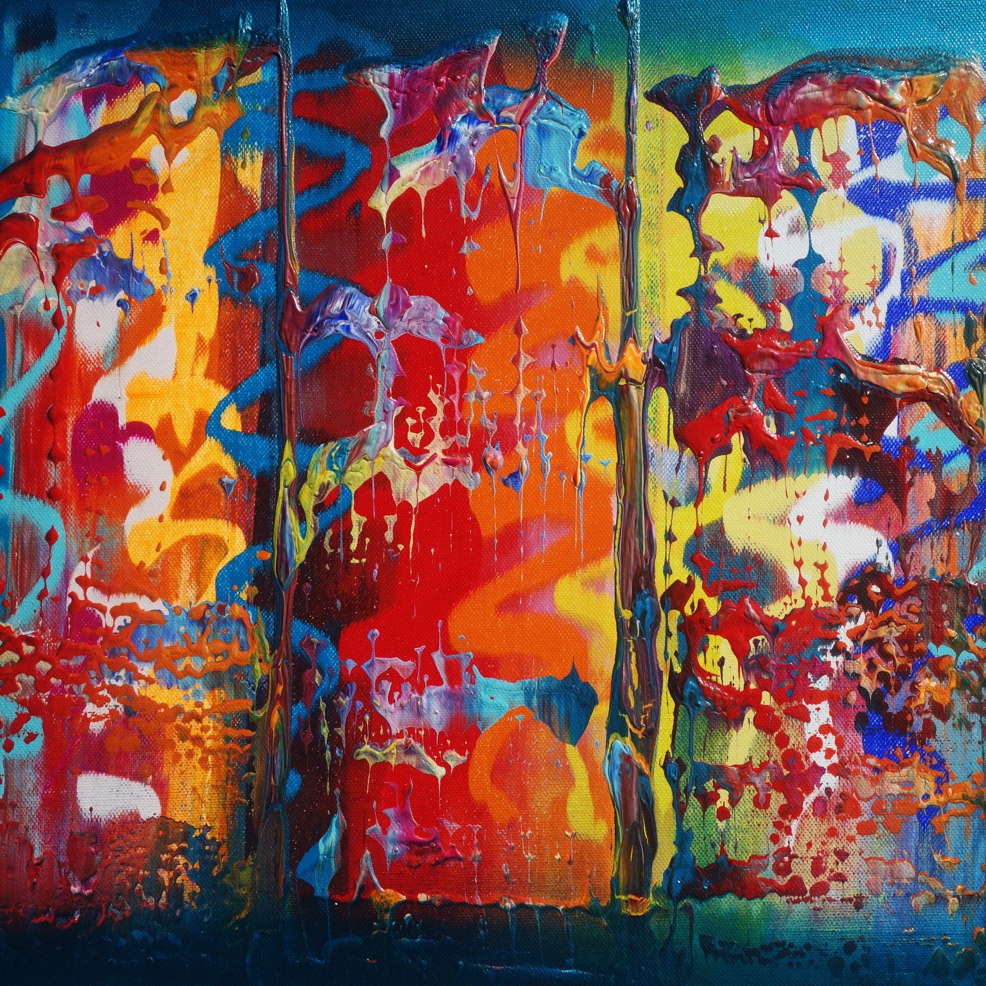 Abstract A638 blue colorful diptych - narrow long abstract paintings by artist Ksavera