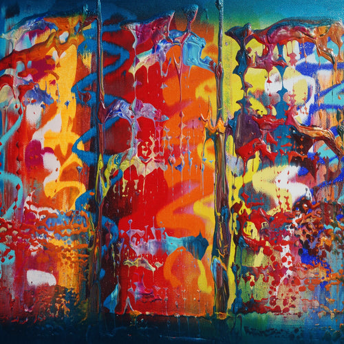 Abstract A638 blue colorful diptych - narrow long abstract paintings by artist Ksavera