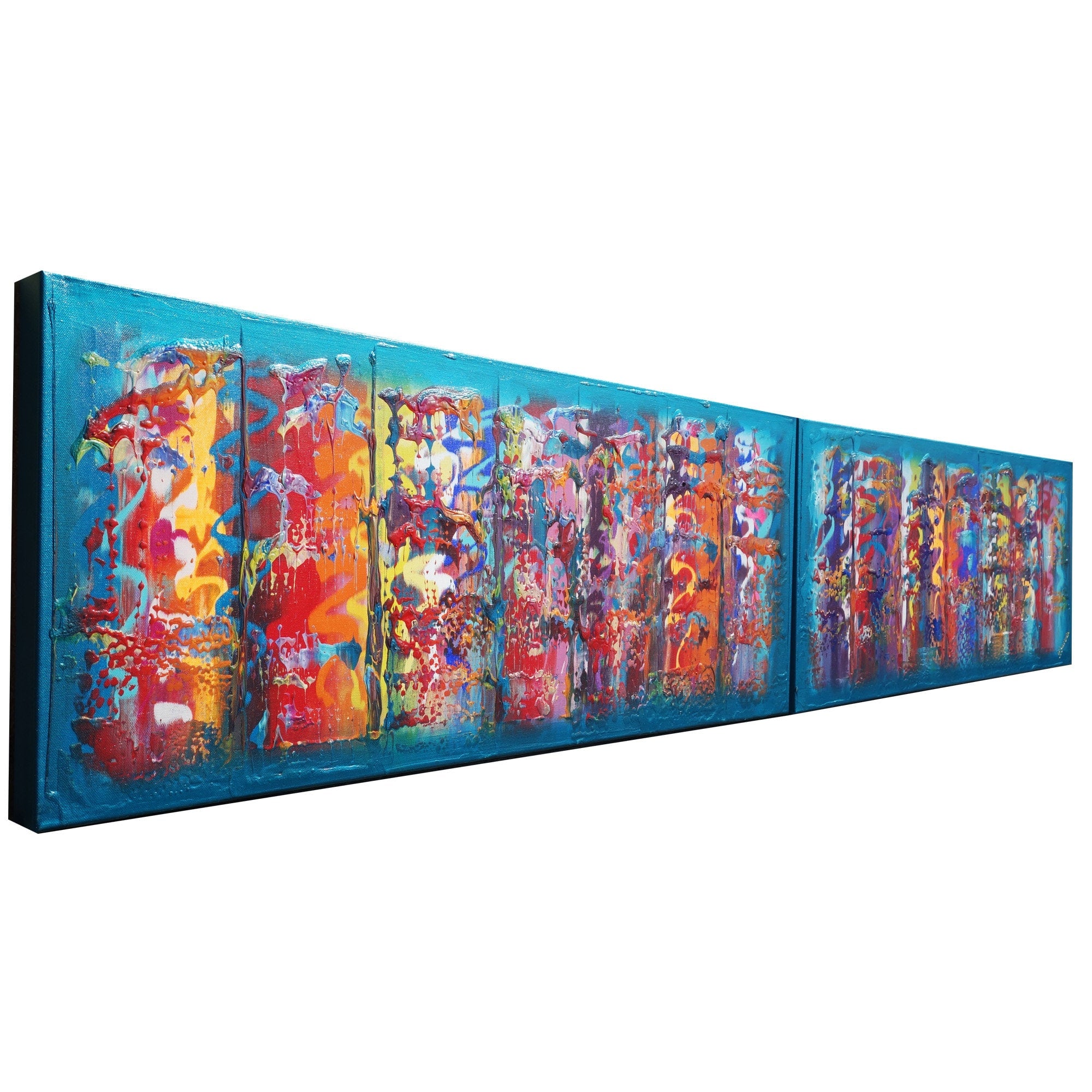 Abstract A638 Rainbow diptych - narrow long abstract paintings by artist Ksavera