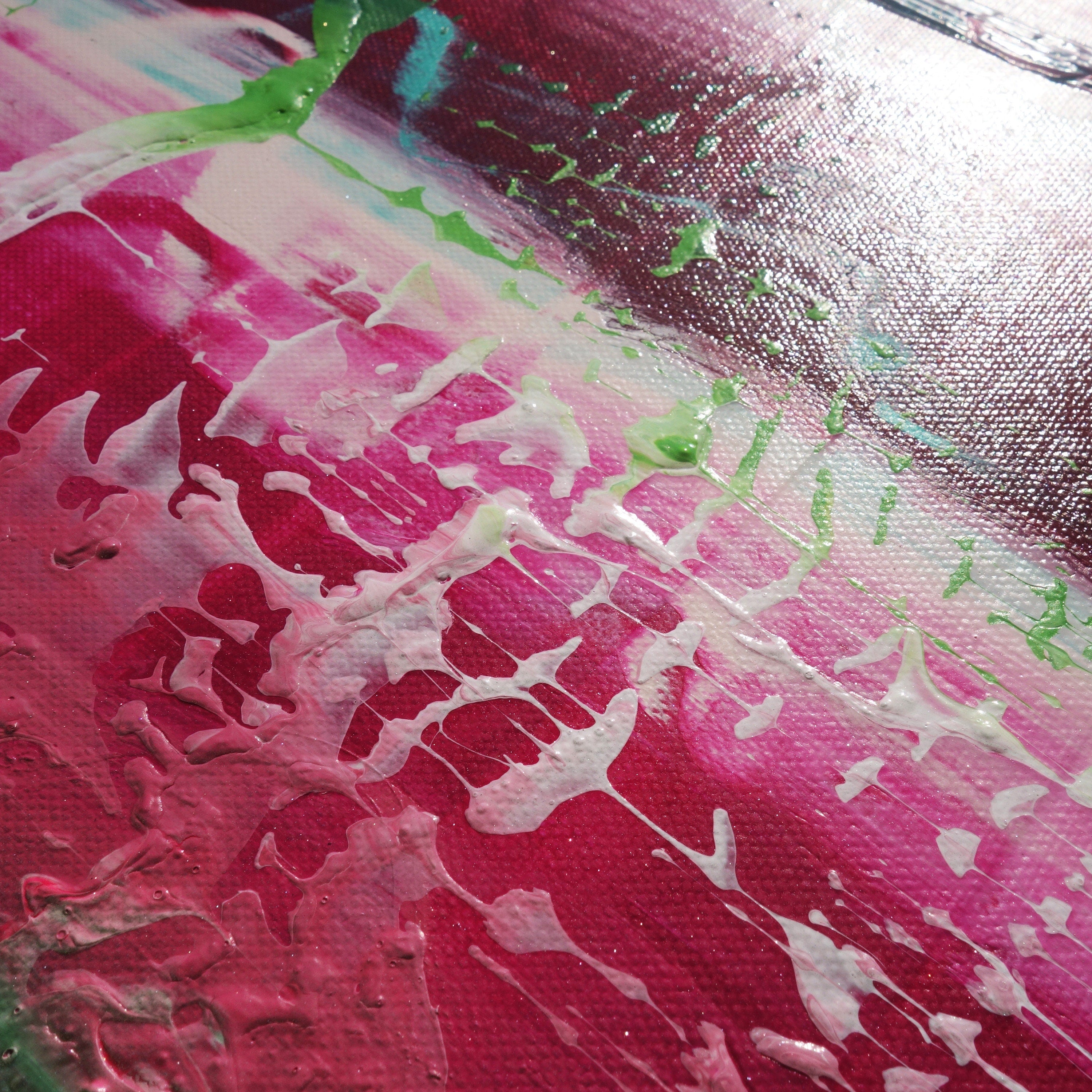 Pink green Paintings “Abstract A609” - Large palette knife Triptych by Ksavera