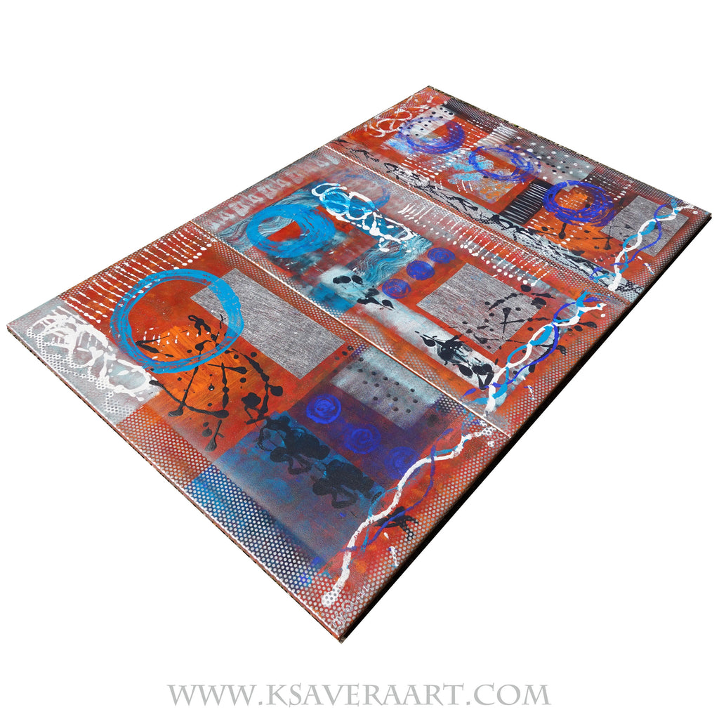 Silver Brick red Paintings “Abstract A221” - Large original Triptych by Ksavera