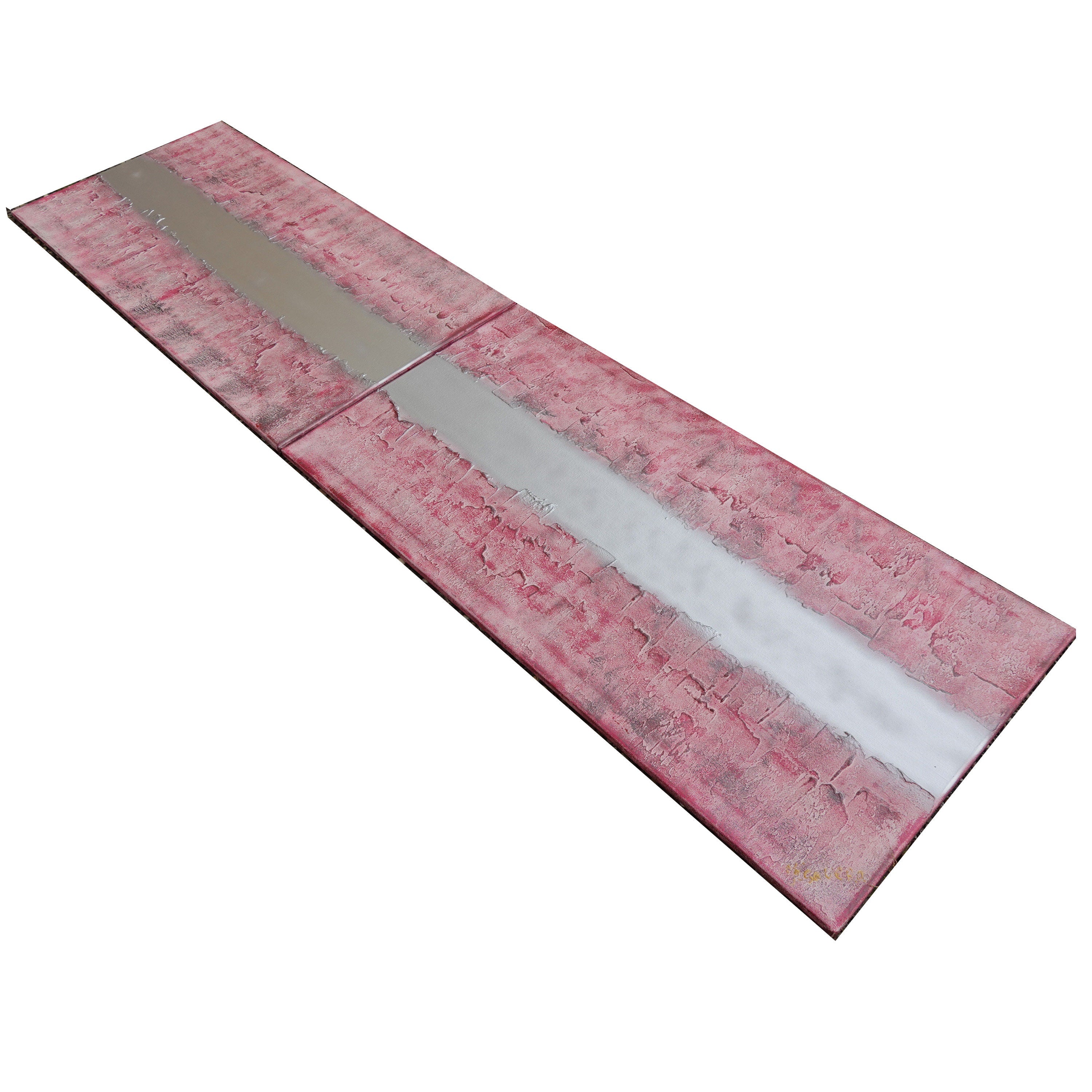 Silver pink Paintings “Abstract A814” - Textured Long Diptych by Ksavera