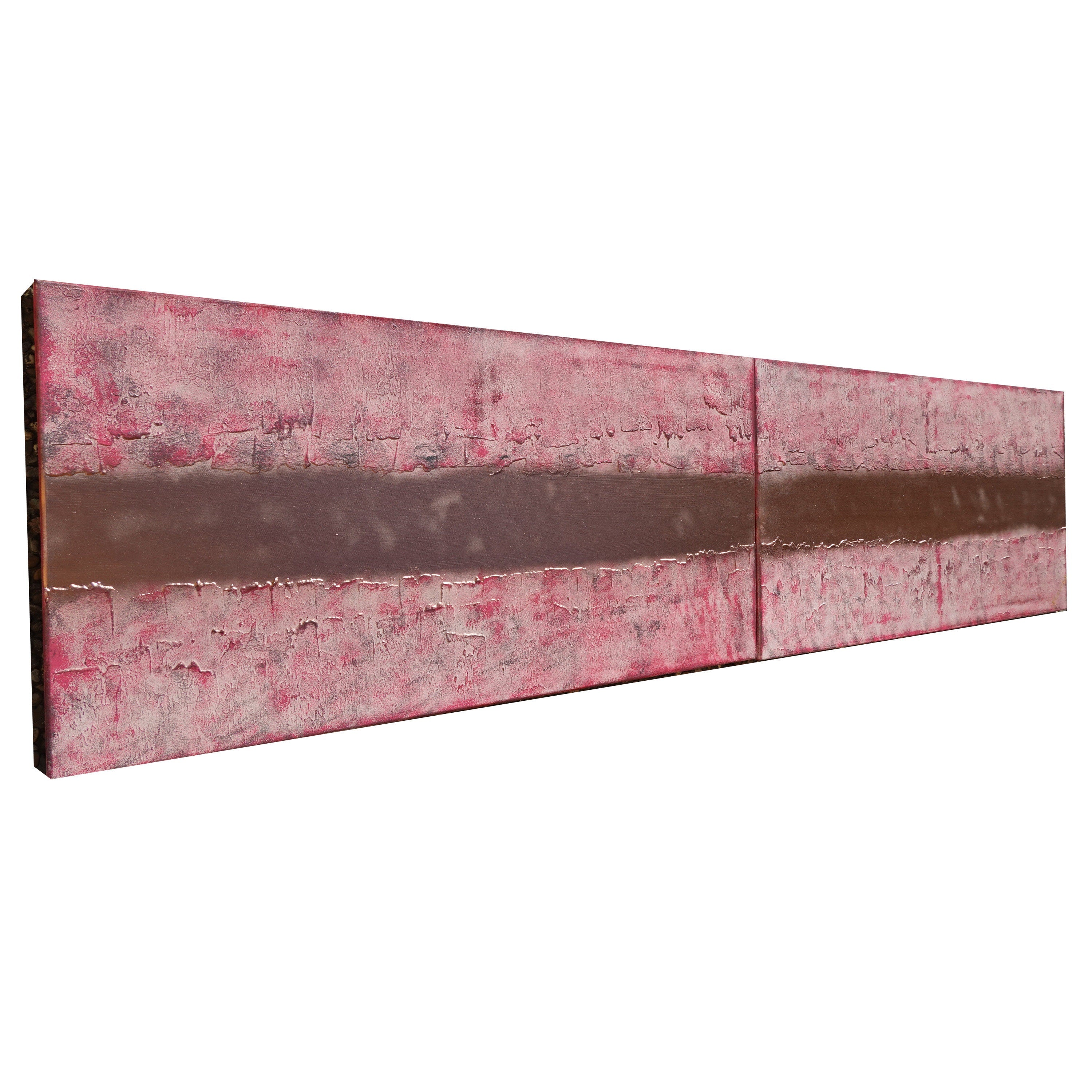 Copper pink Paintings “Abstract A824” - Textured Long Diptych by Ksavera