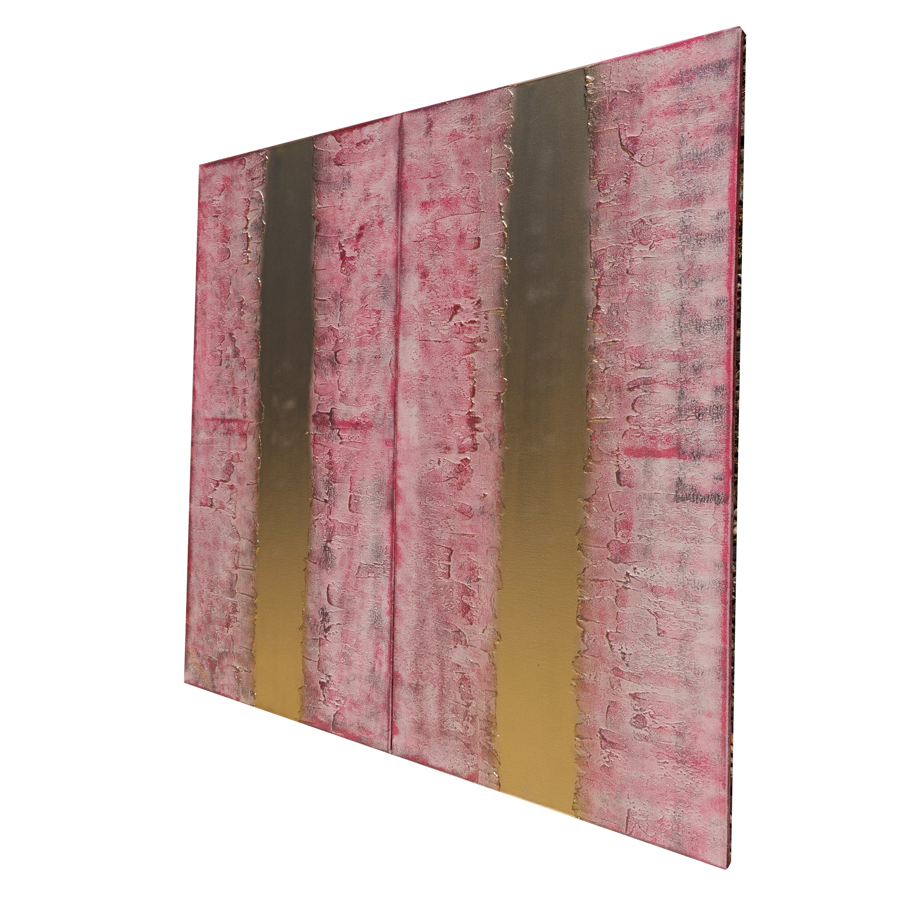 Gold pink Paintings “Abstract A826” - Textured Long Diptych by Ksavera