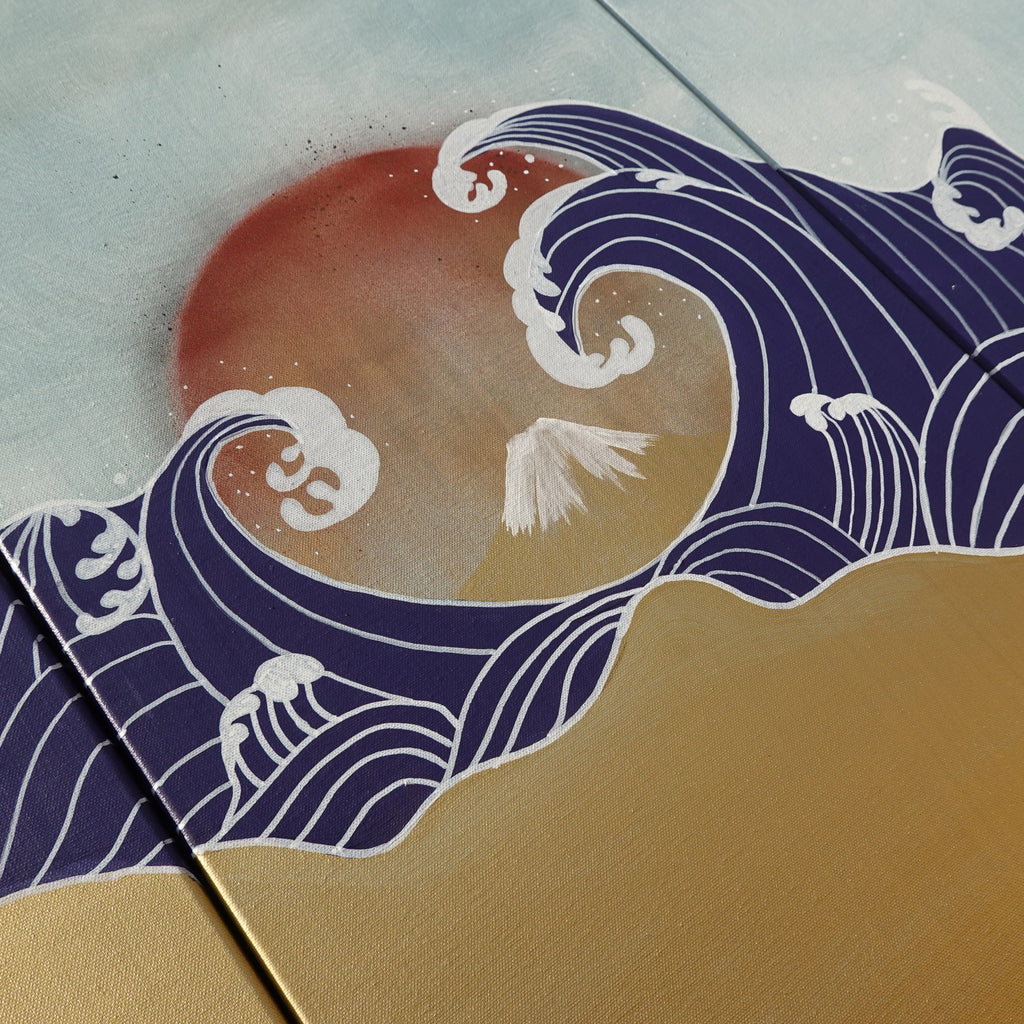 La Grande Vague et le Fuji J172 est un triptyque de grande envergure d'inspiration japonaise réalisé par Ksavera.