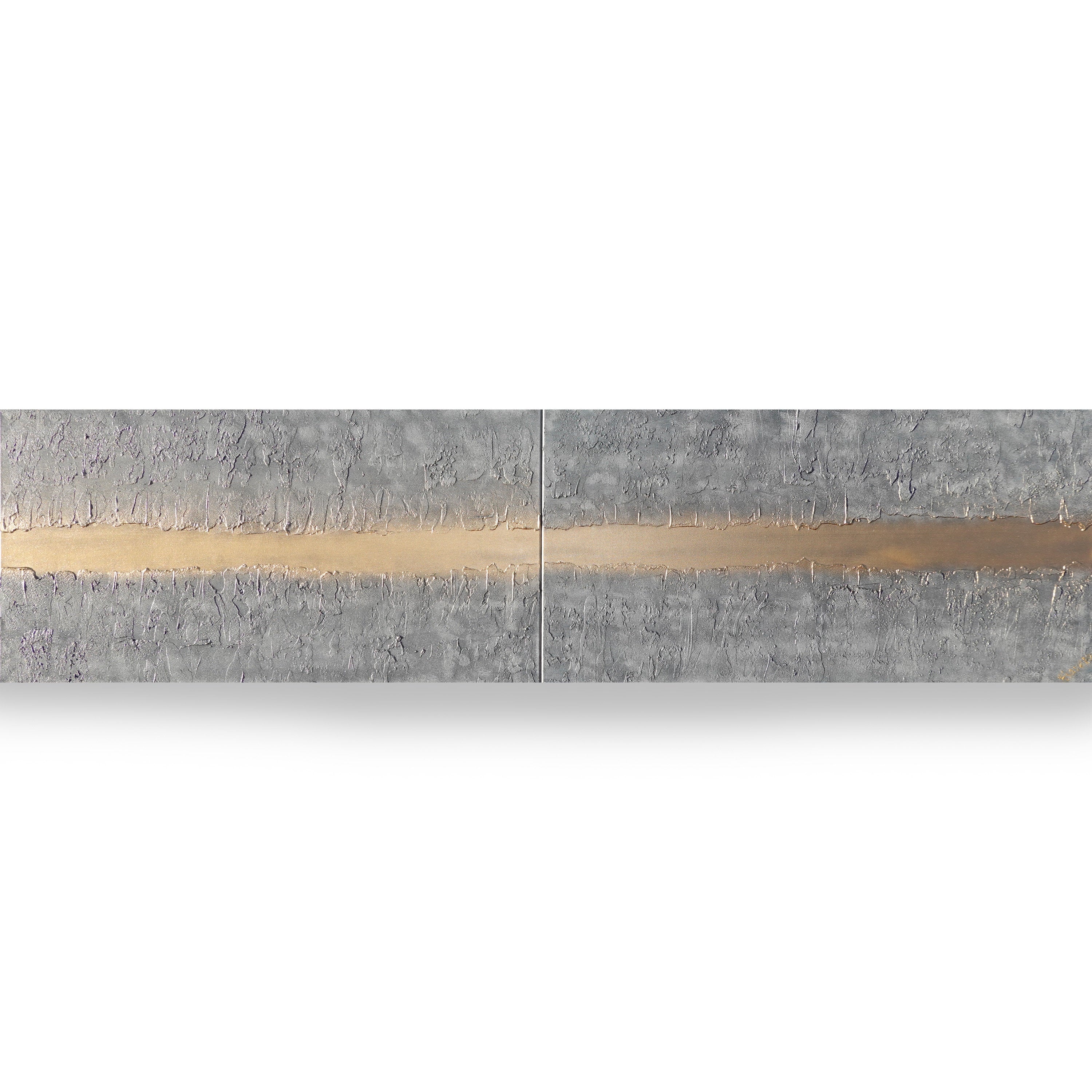 Gold Steel Paintings “Abstract A878” - Textured Long Diptych by Ksavera