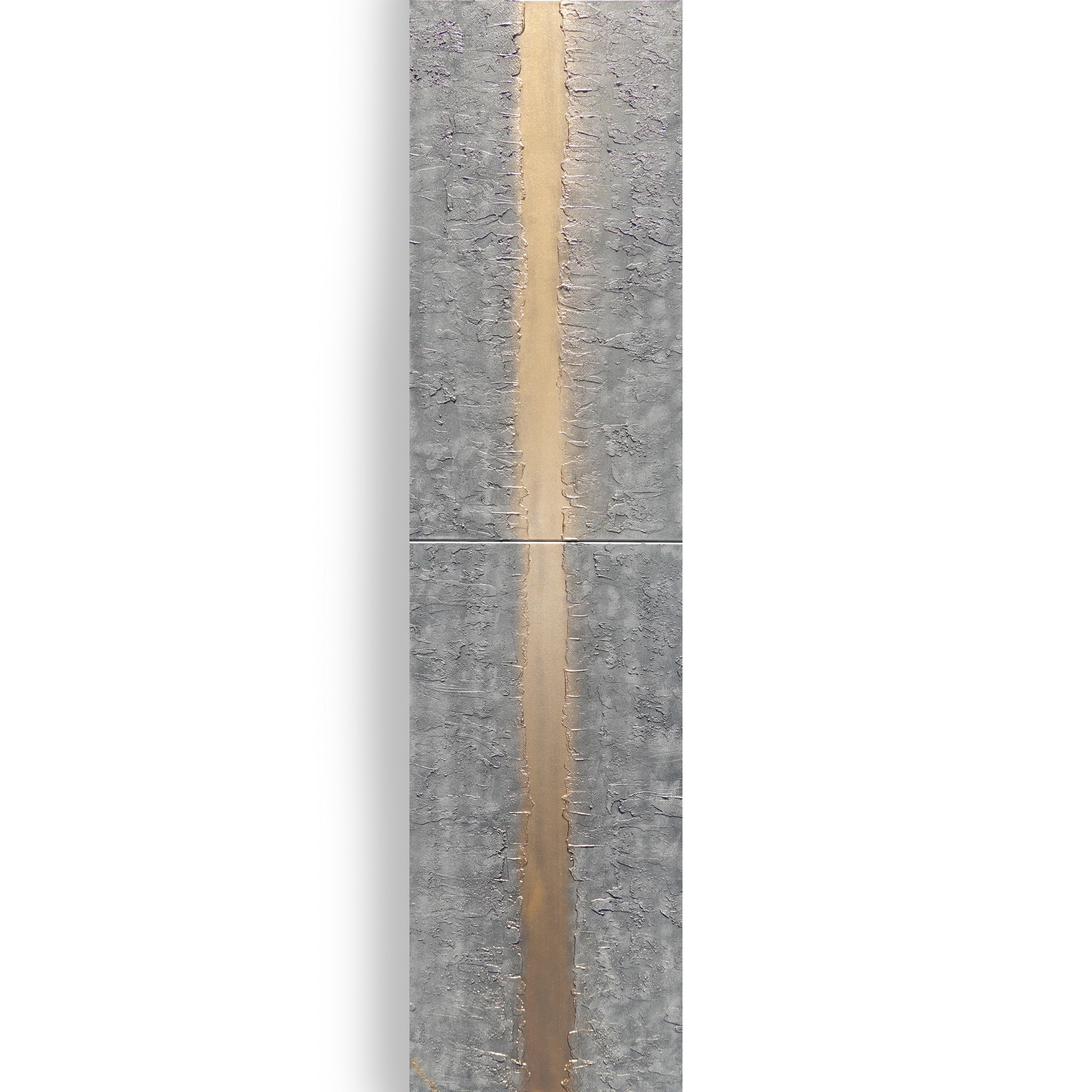 Gold Steel Paintings “Abstract A878” - Textured Long Diptych by Ksavera