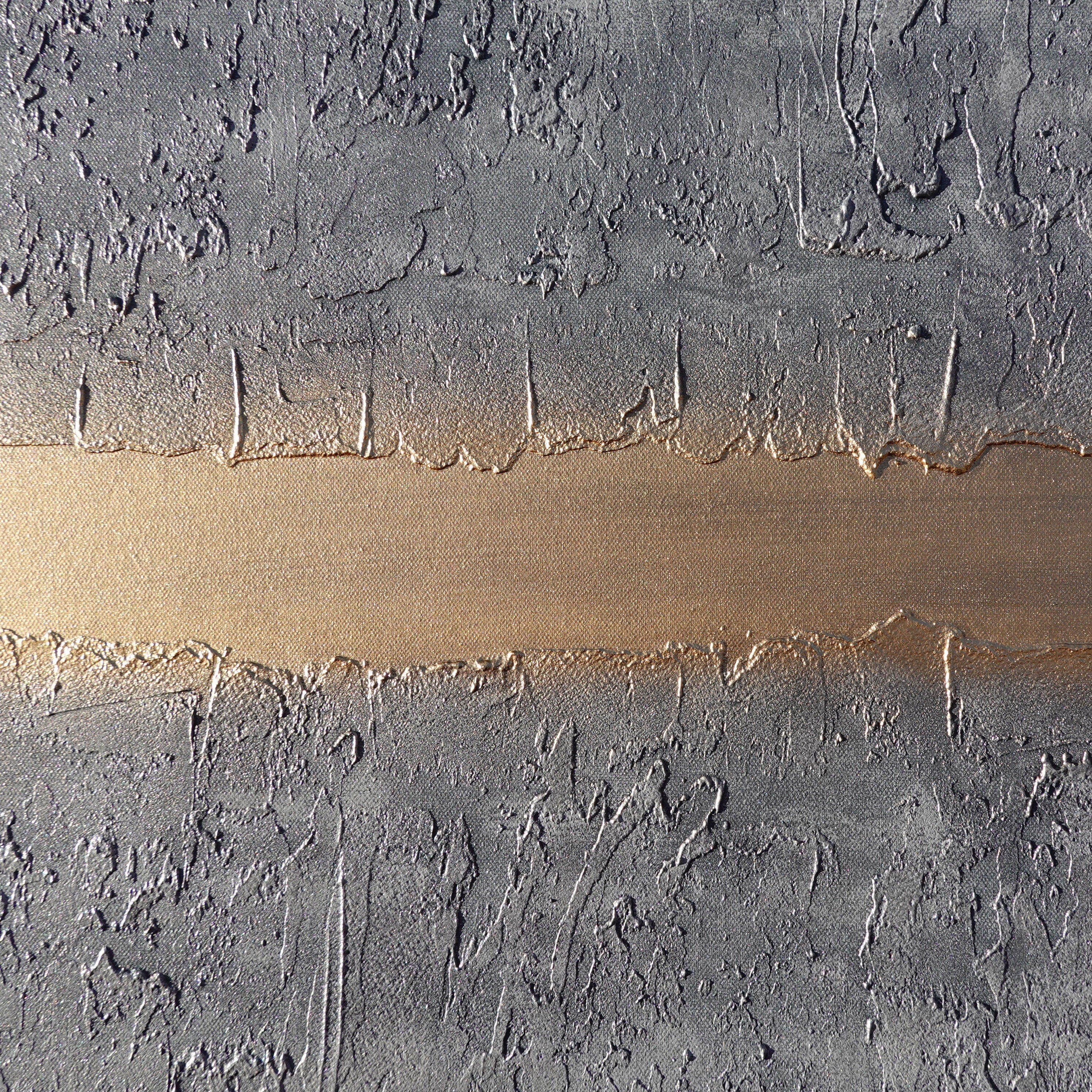 Gold Steel Paintings “Abstract A878” - Textured Long Diptych by Ksavera