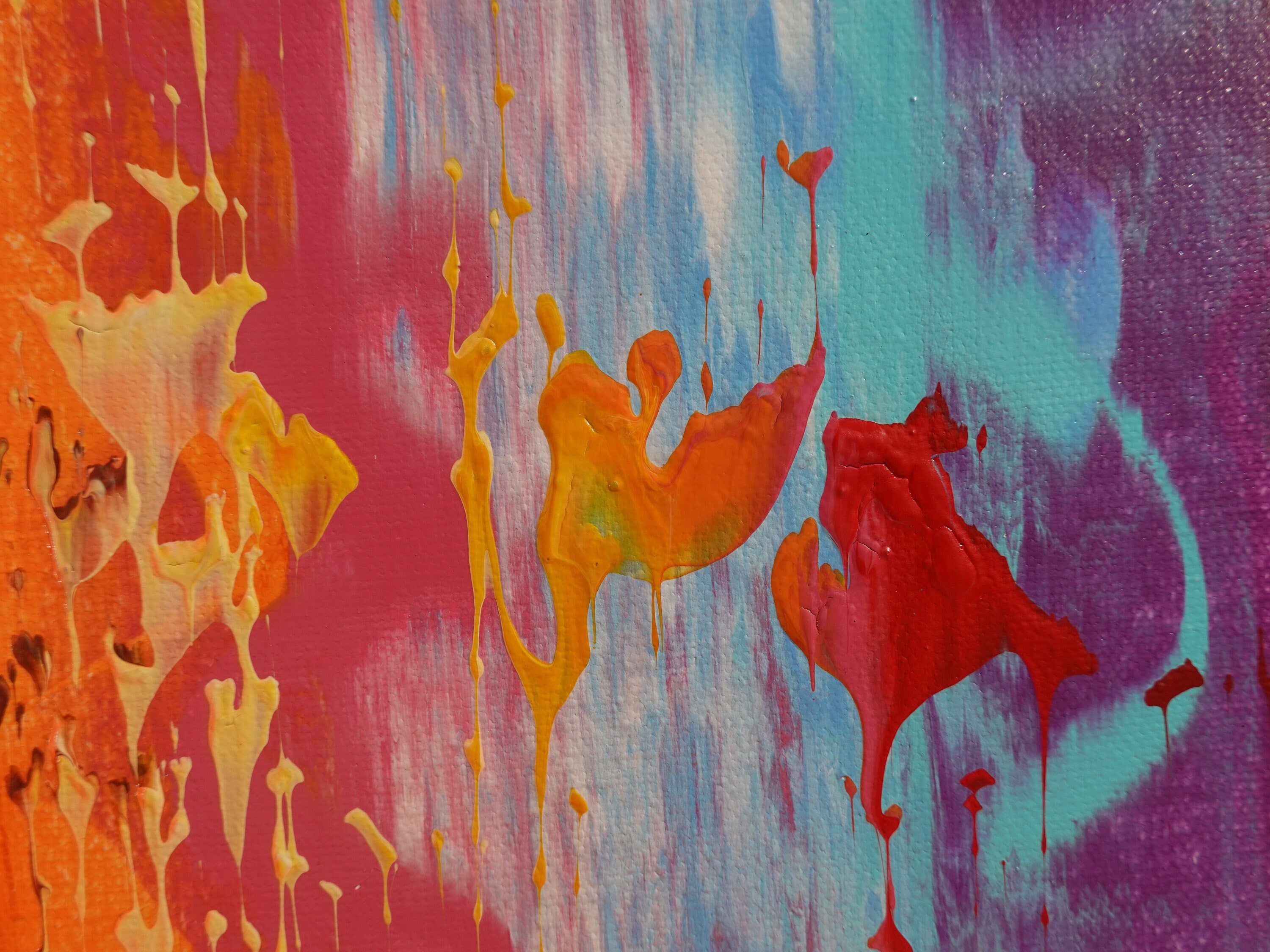 Neon orange Paintings “Abstract A837” - Large palette knife Triptych by Ksavera