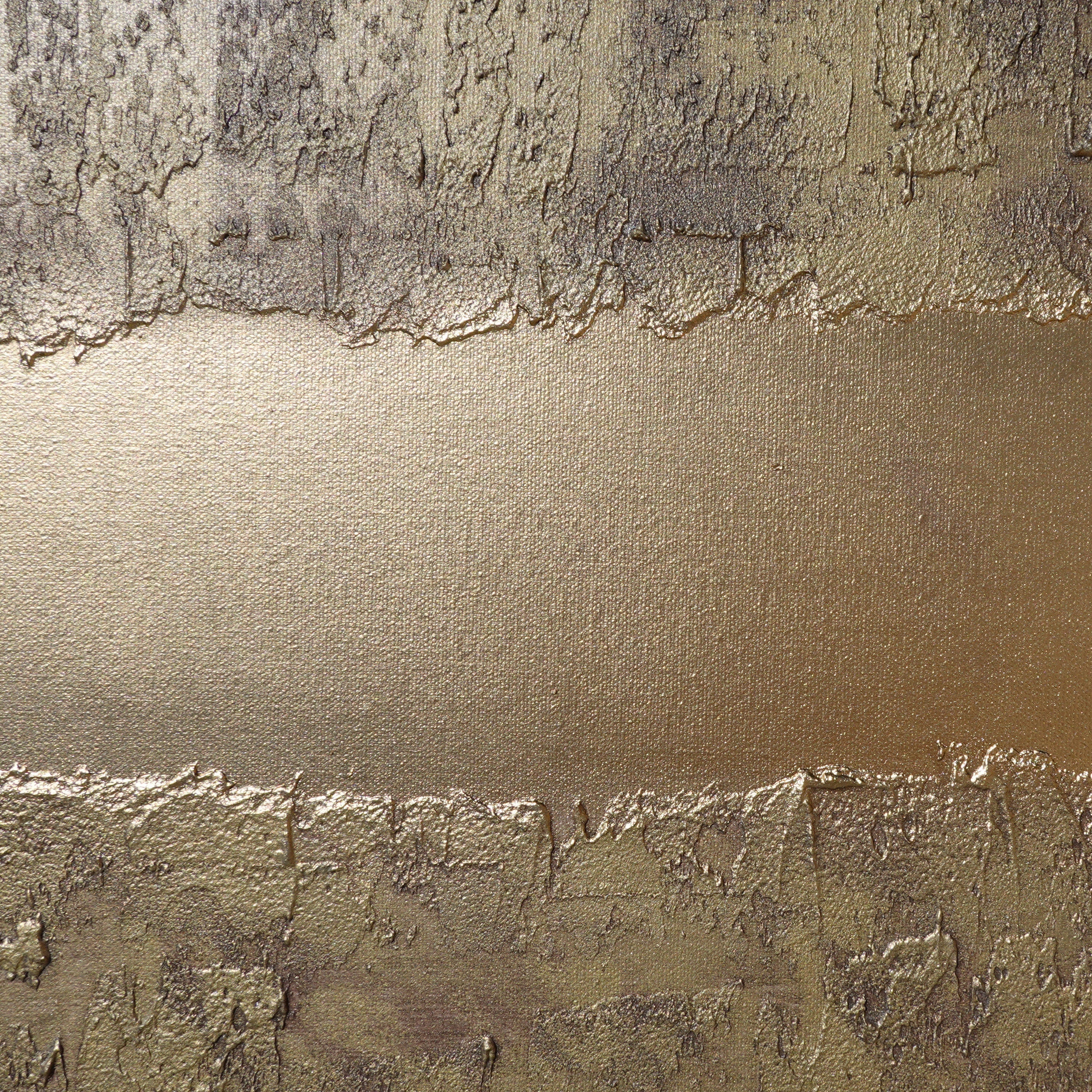 Peinture abstraite en laiton doré A776 - Diptyque long texturé, peinture acrylique originale sur toile tendue par Ksavera