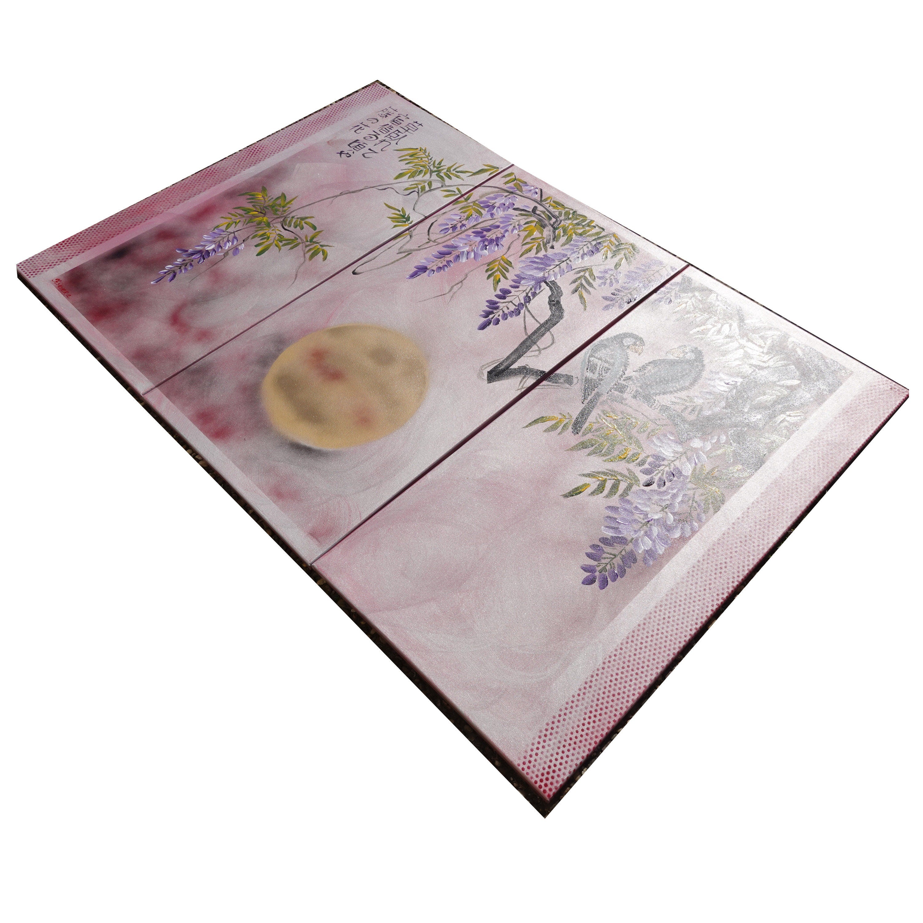 Wisteria J241 — Japanese rose Triptych - Original Acrylic Painting by Ksavera