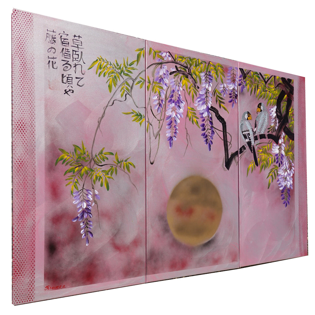 Wisteria J241 — Japanese rose Triptych - Original Acrylic Painting by Ksavera