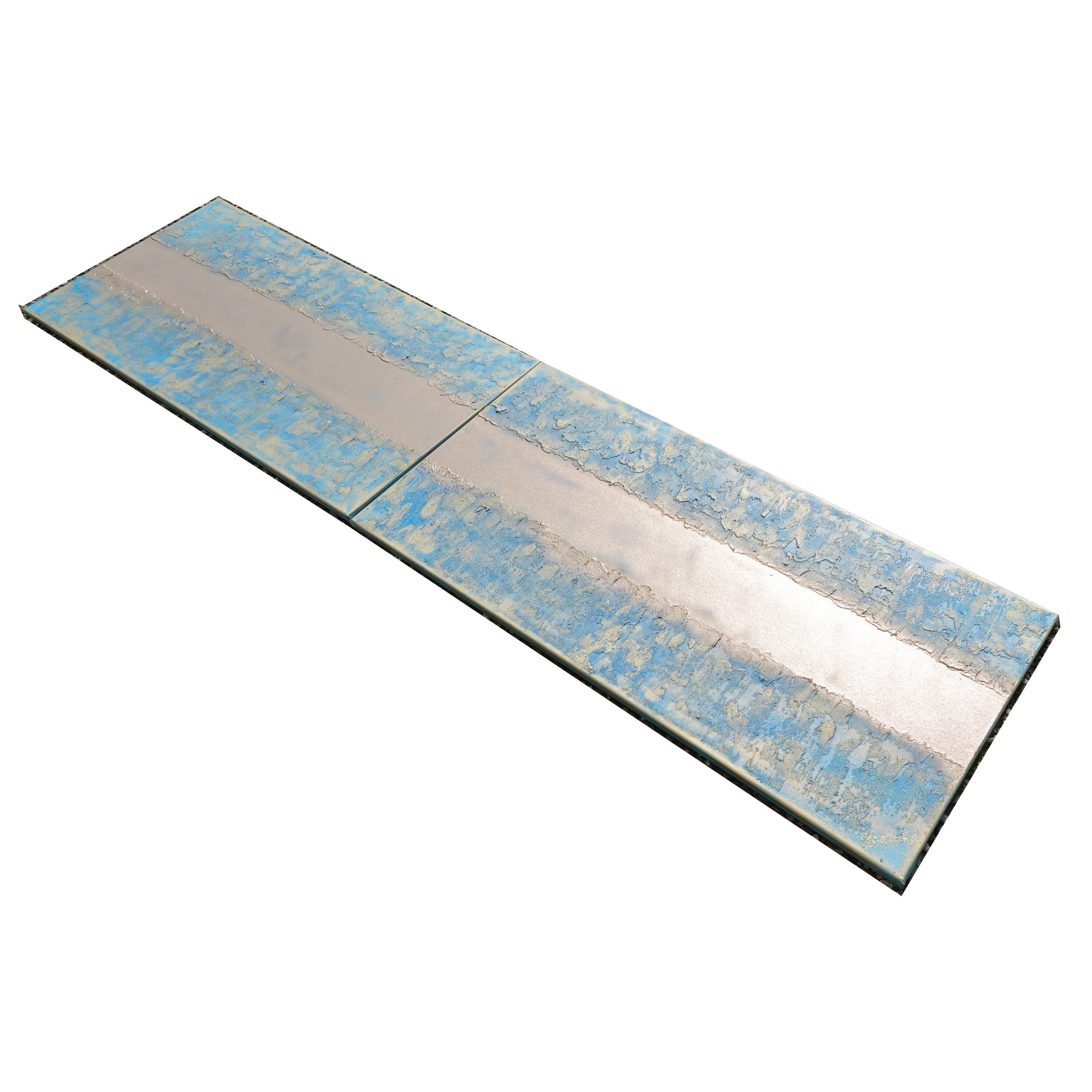 Gold blue Paintings “Abstract A999” - Textured Long Diptych by Ksavera