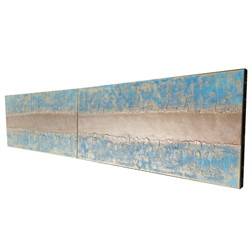 Gold blue Paintings “Abstract A999” - Textured Long Diptych by Ksavera