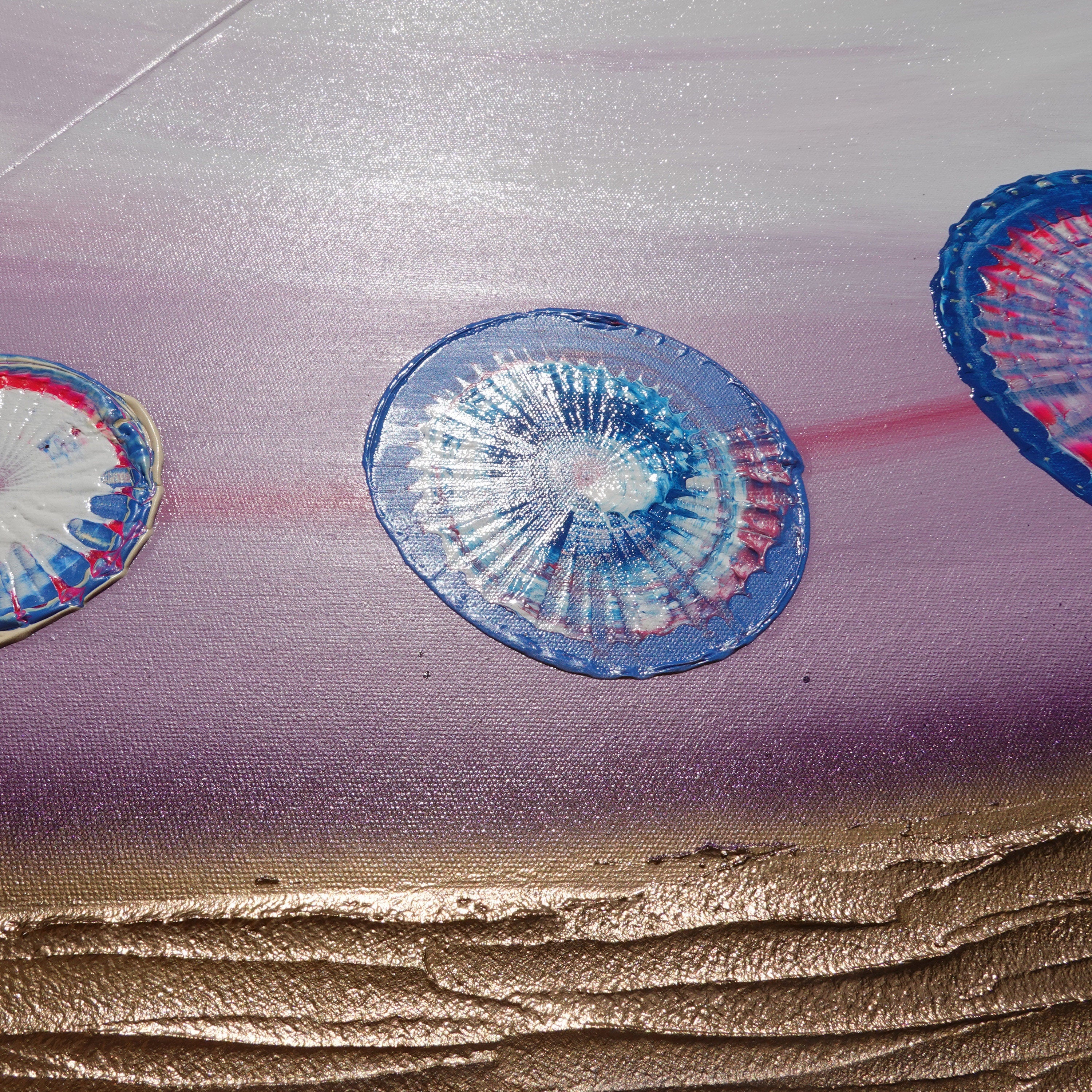 Peintures abstraites violettes A1003 — Diptyque long texturé, peinture acrylique originale sur toile tendue de l'artiste Ksavera