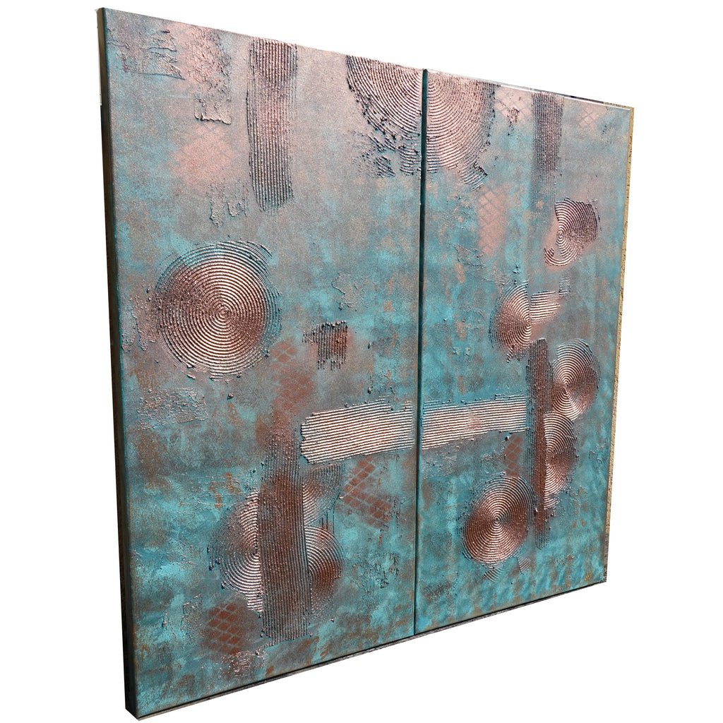 Copper patina Paintings “Abstract A029” - Textured Long Diptych by Ksavera