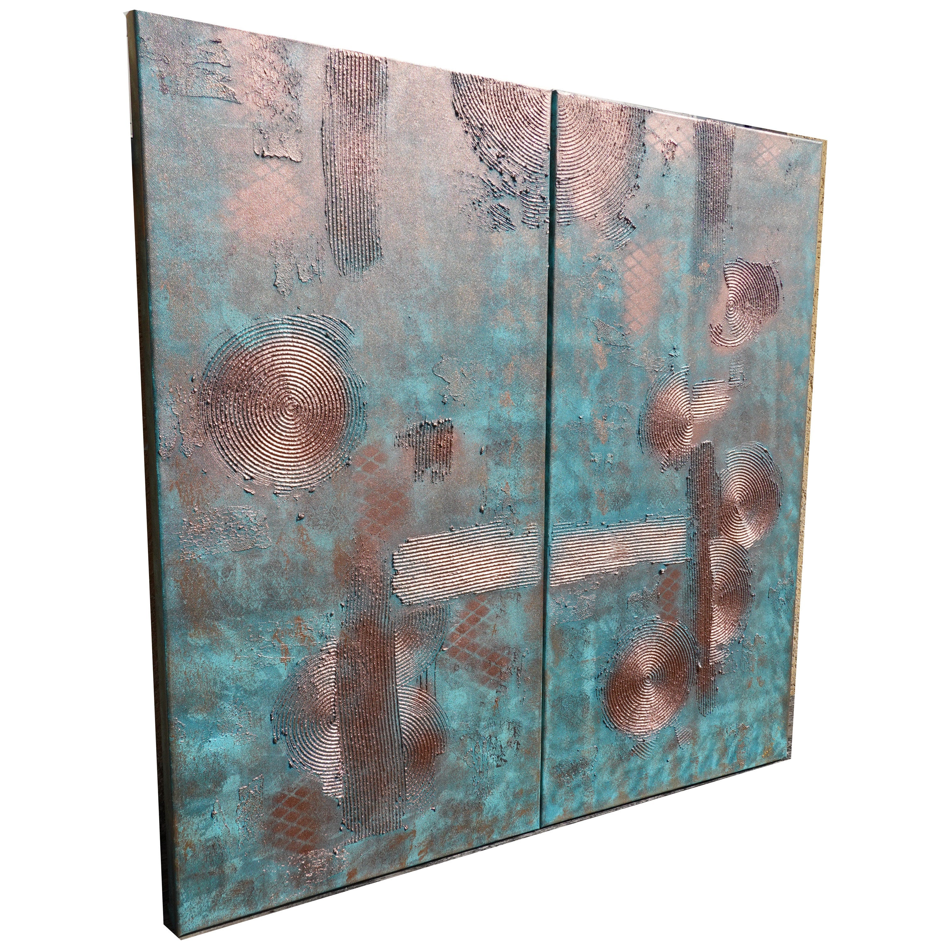 Copper patina Paintings “Abstract A029” - Textured Long Diptych by Ksavera
