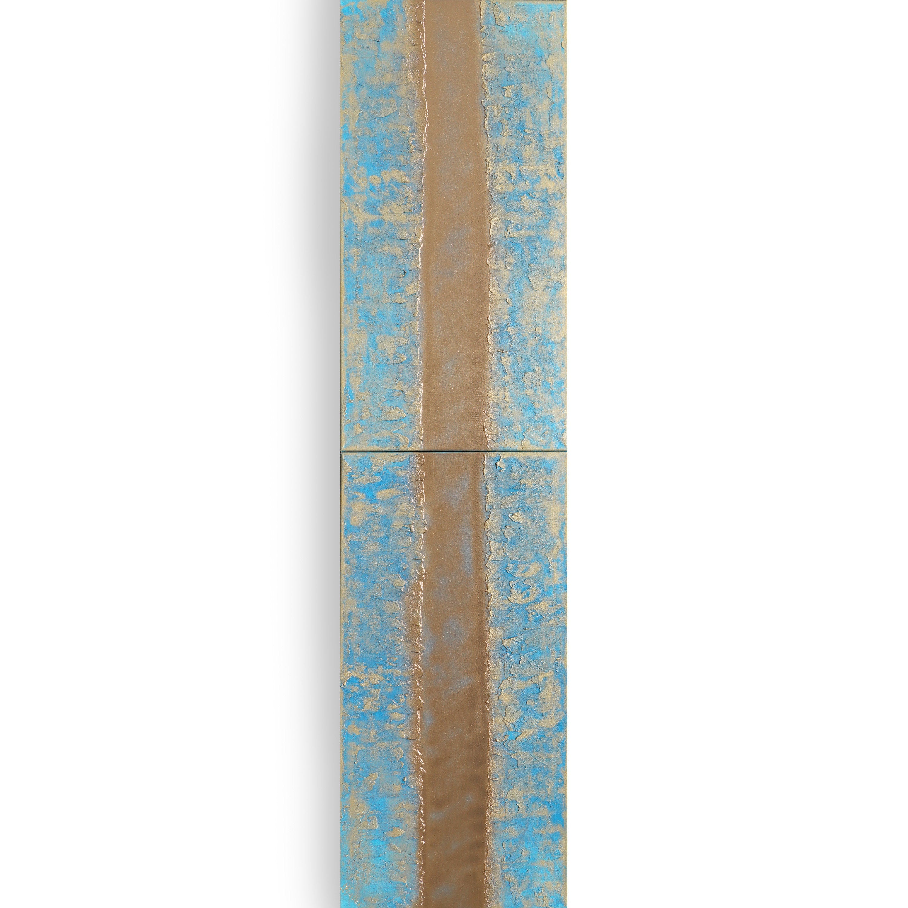 Gold blue Paintings “Abstract A999” - Textured Long Diptych by Ksavera