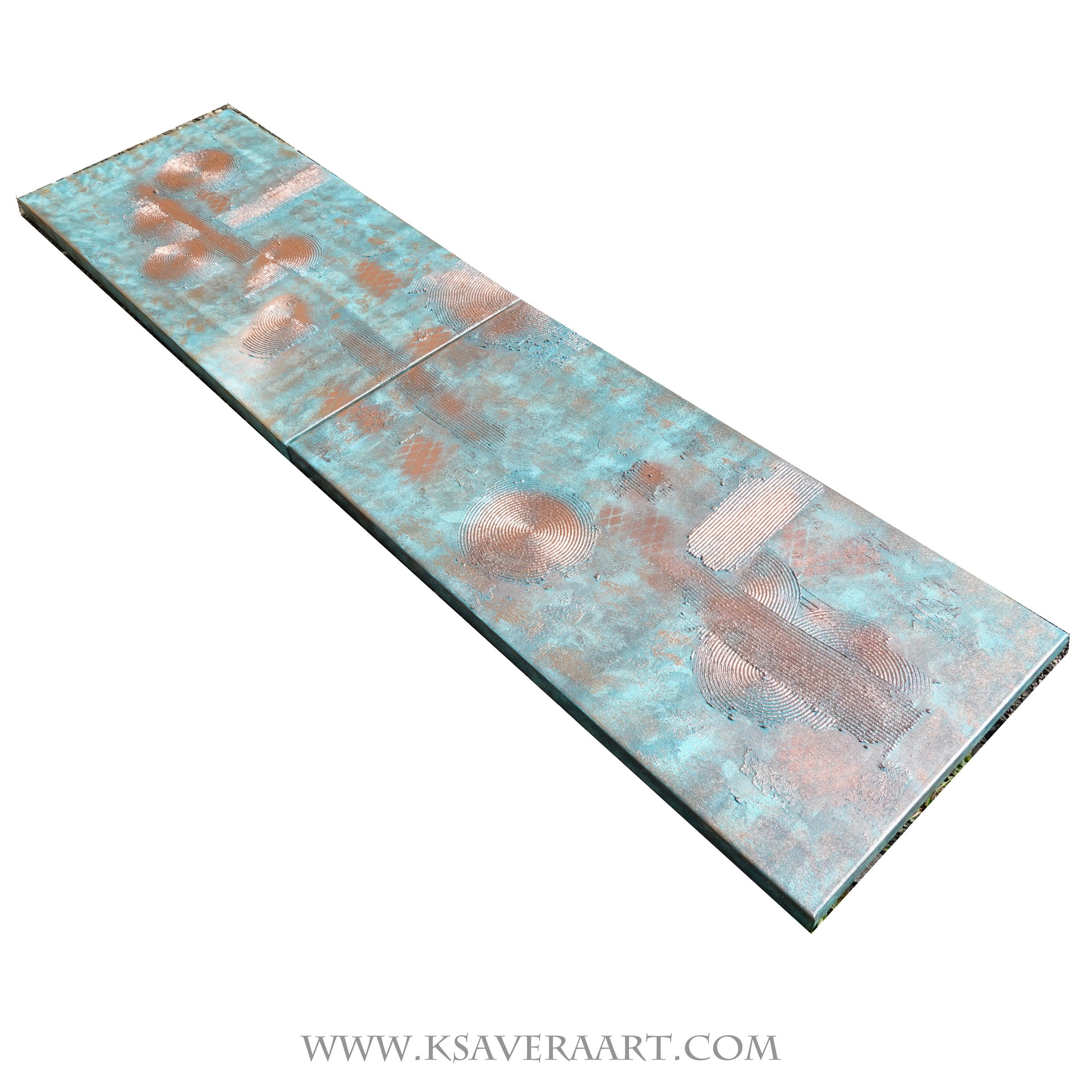 Copper patina Paintings “Abstract A029” - Textured Long Diptych by Ksavera