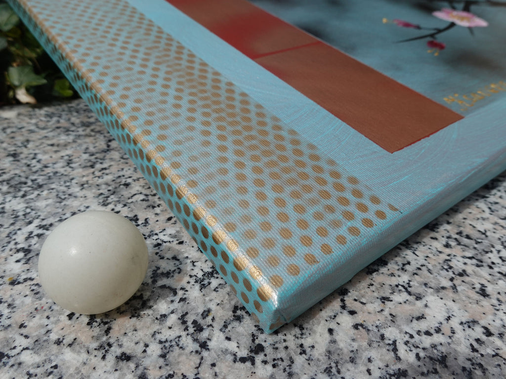 Sakura and love birds J232 is a large Japanese silver triptych by Ksavera