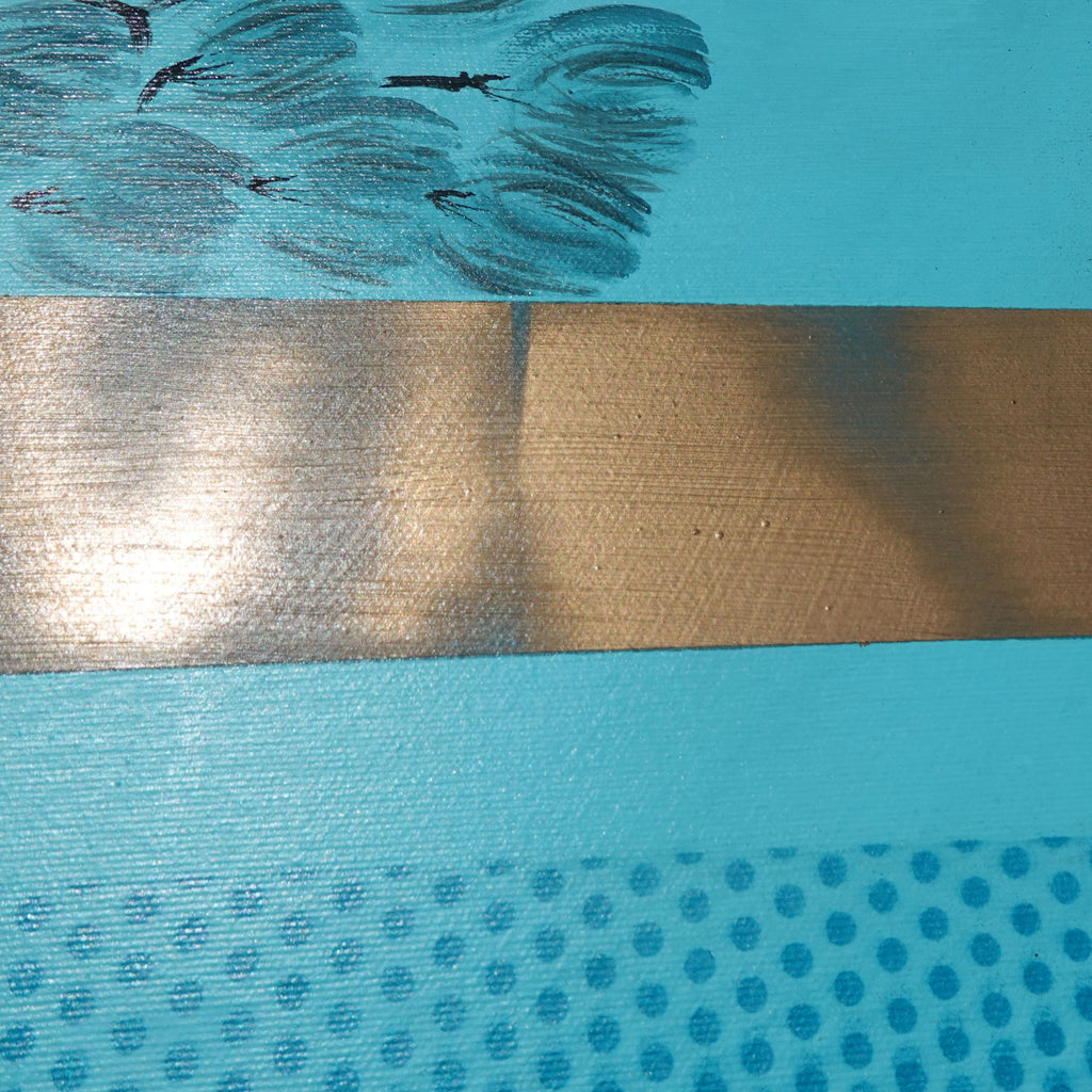 Japanese crane and pine J233 - Large turquoise triptych - original painting by Ksavera