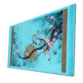 Sakura and love birds J238 is a large Japanese turquoise triptych by Ksavera