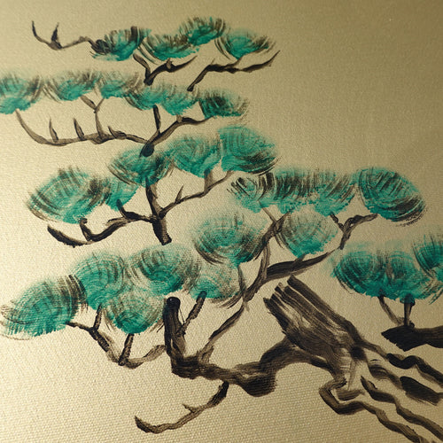 Pine and love birds J250 is a long Japanese-inspired gold diptych.

Original Acrylic Painting on stretched canvas by artist Ksavera.