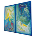 Pouring Abstract paintings A1068 - large blue diptych, original acrylic painting by artist Ksavera