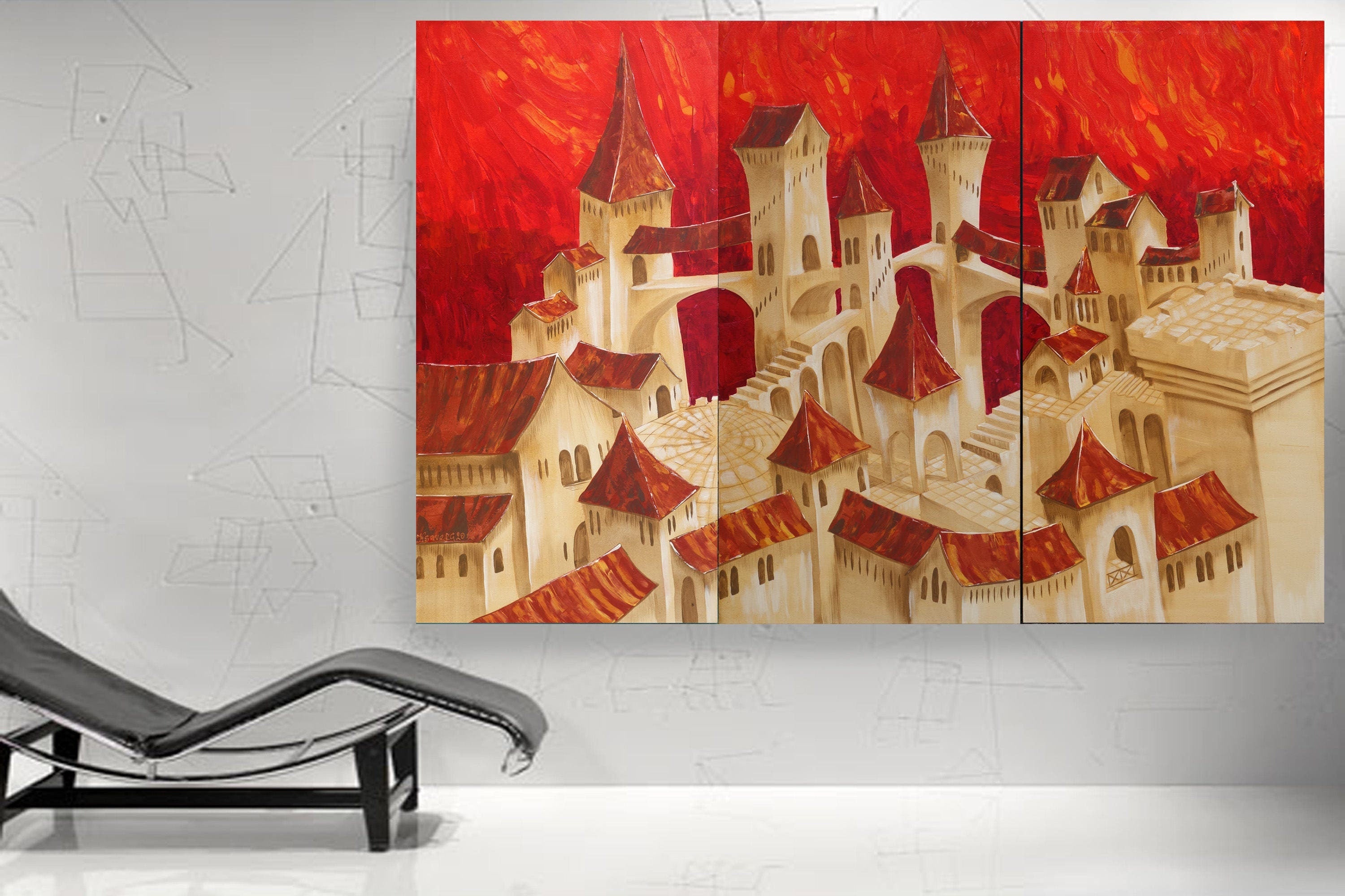 Old town Dolce Acqua S038 large orange original paintings by Ksavera