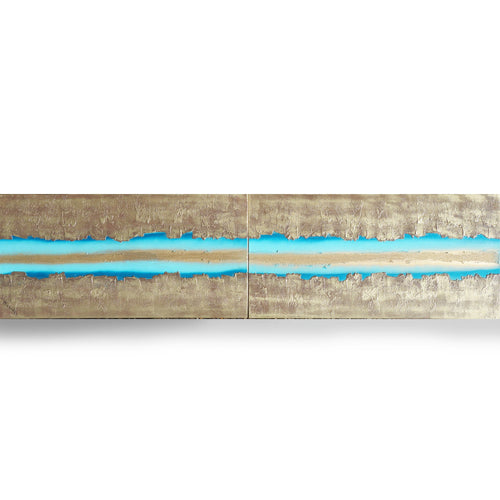 Gold Turquose Paintings “Abstract A469” - Textured Long Diptych by Ksavera