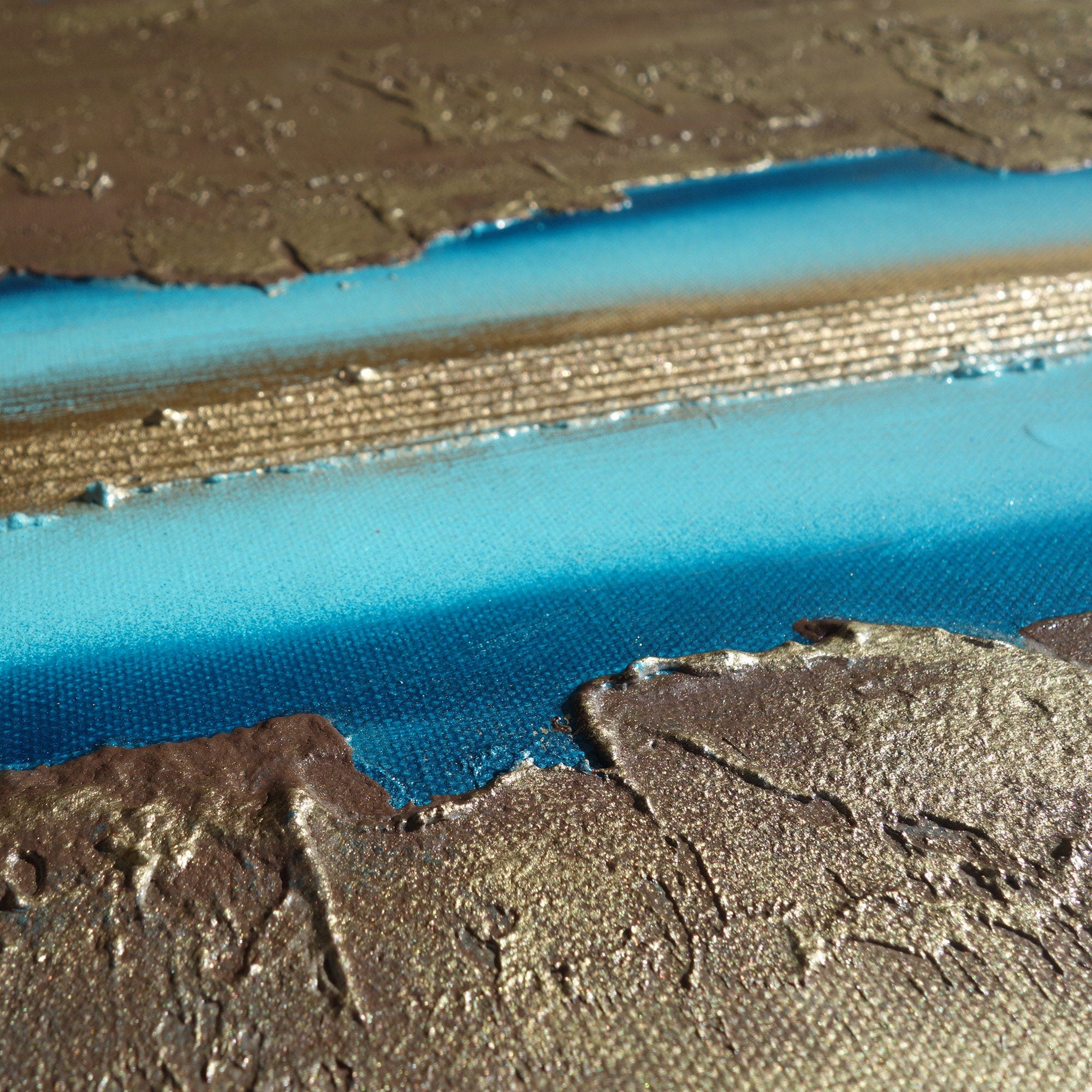 Gold Turquose Paintings “Abstract A469” - Textured Long Diptych by Ksavera